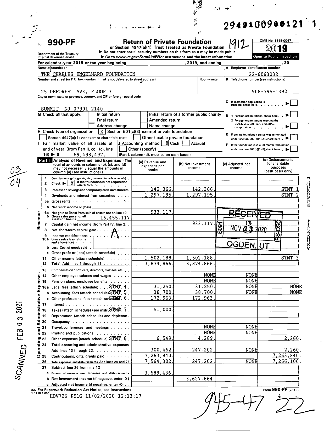 Image of first page of 2019 Form 990PF for The Charles Engelhard Foundation