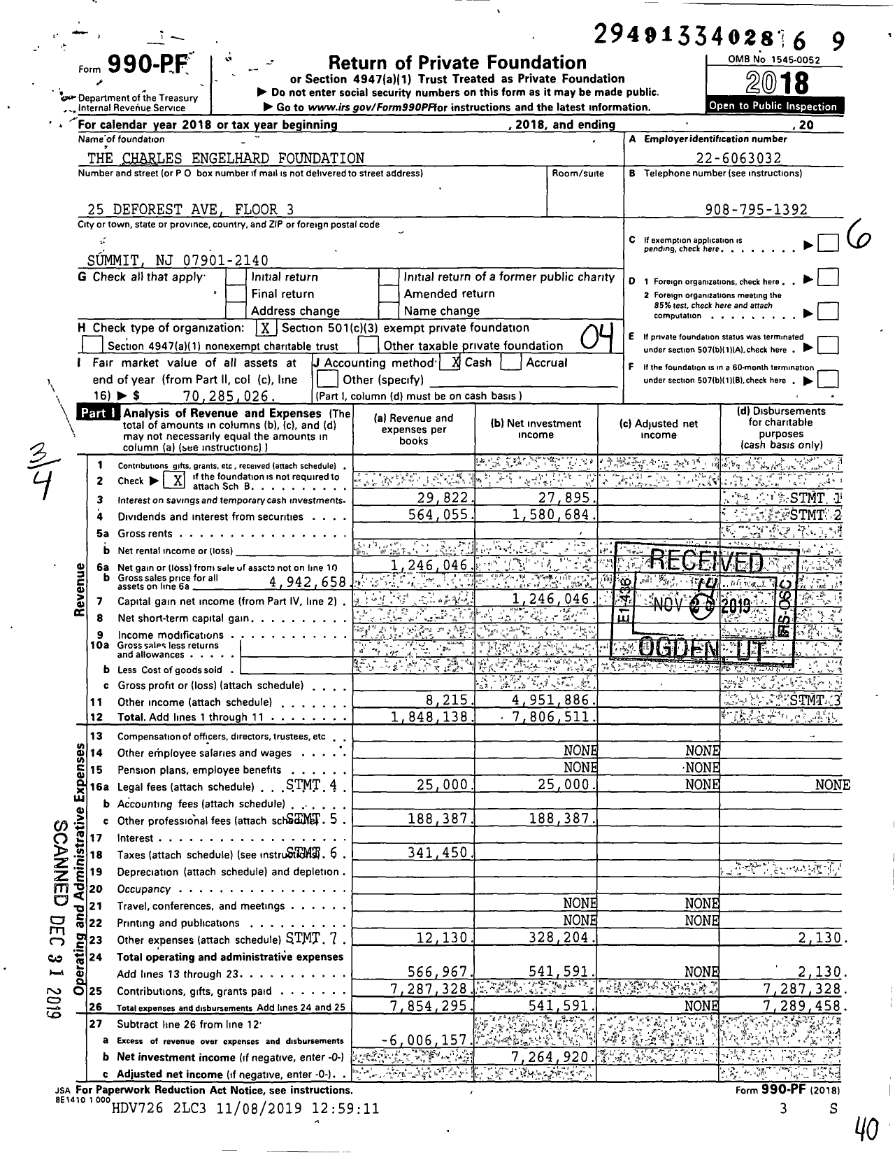 Image of first page of 2018 Form 990PF for The Charles Engelhard Foundation