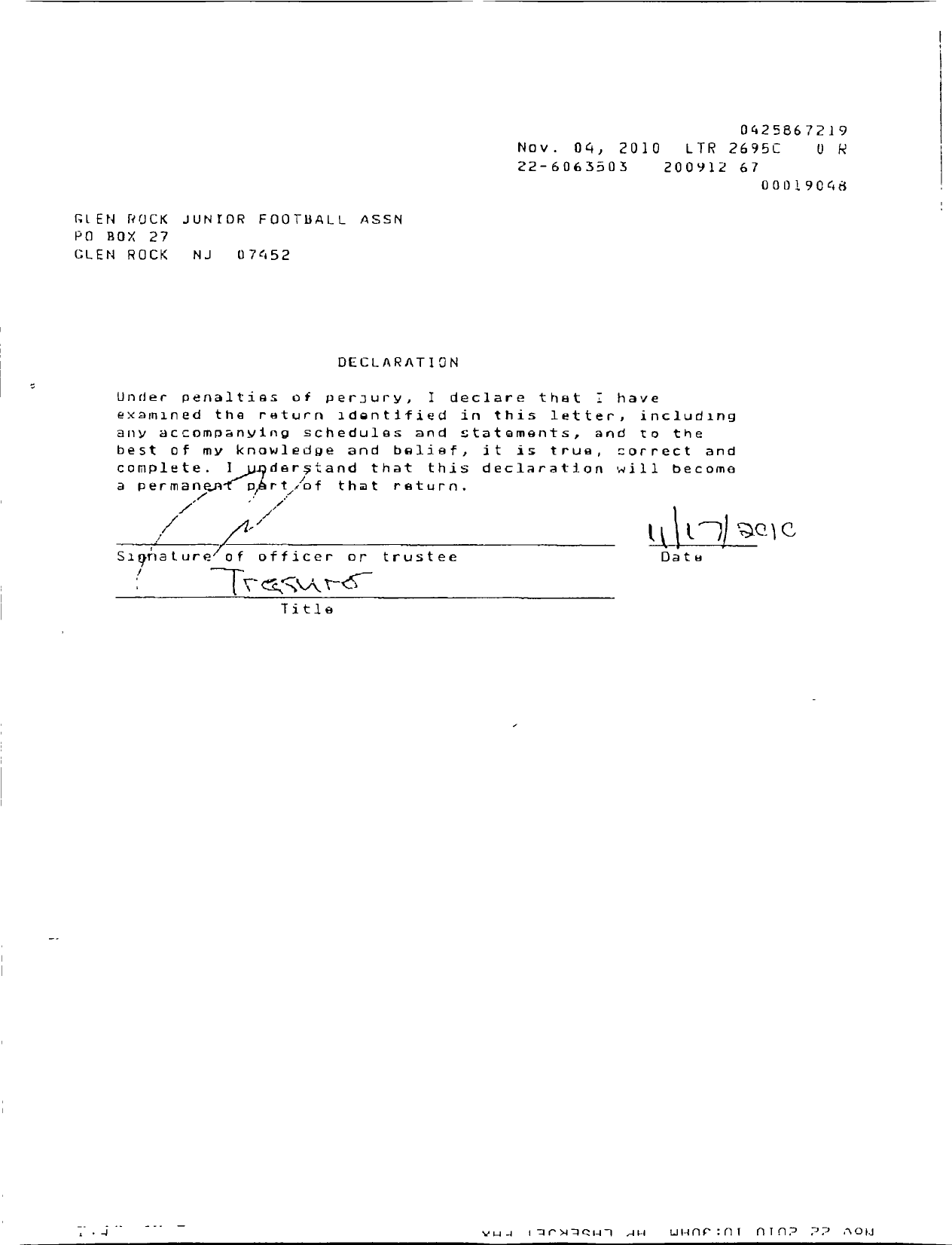 Image of first page of 2009 Form 990ER for Glen Rock Junior Football Association