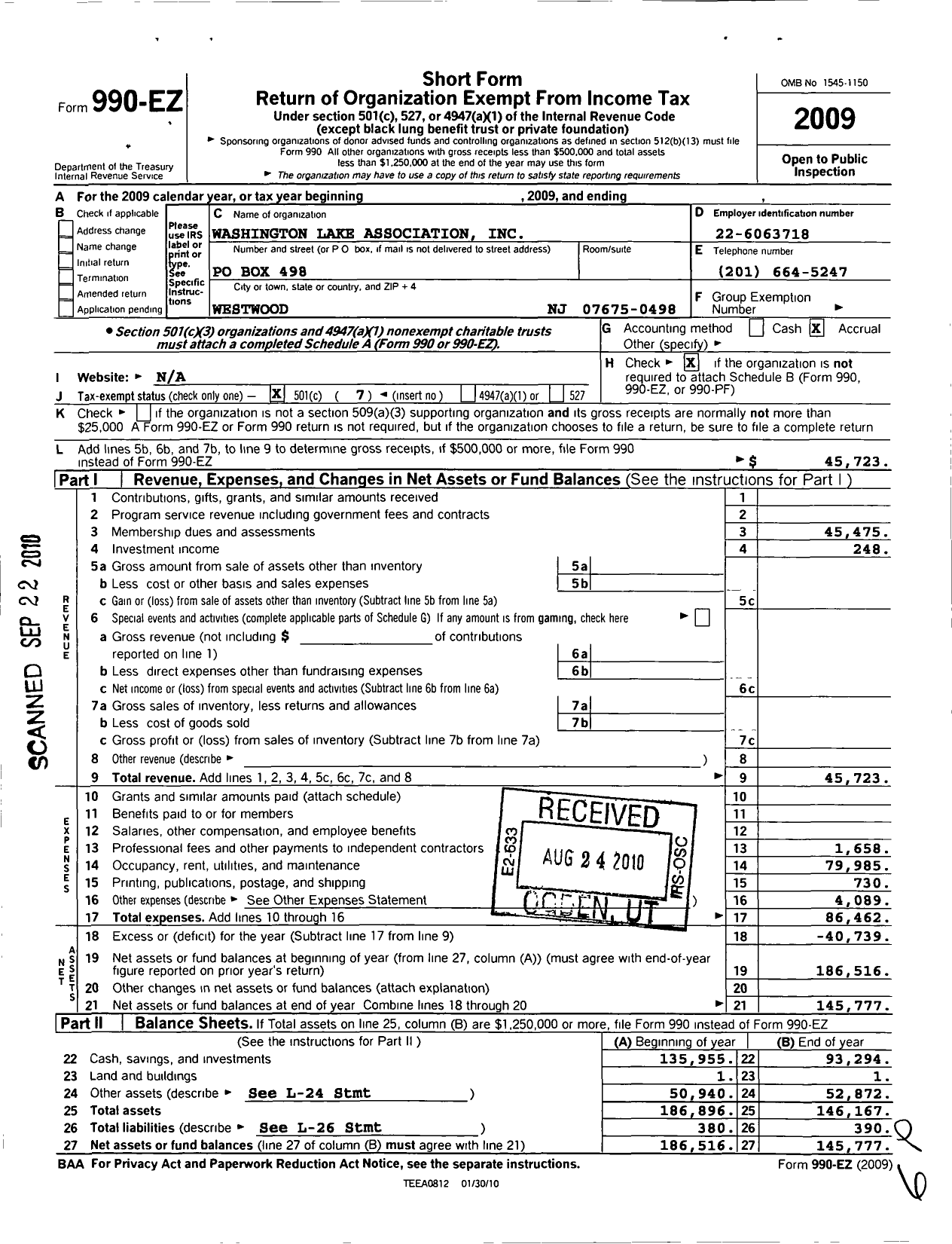 Image of first page of 2009 Form 990EO for Barbershop Harmony Society - J054 Red Bank Area