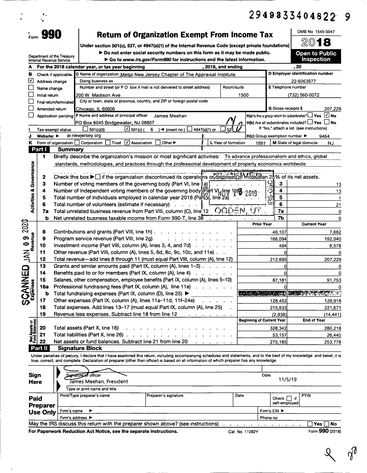 Image of first page of 2018 Form 990O for Metro New Jersey Chapter of the Appraisal Institute