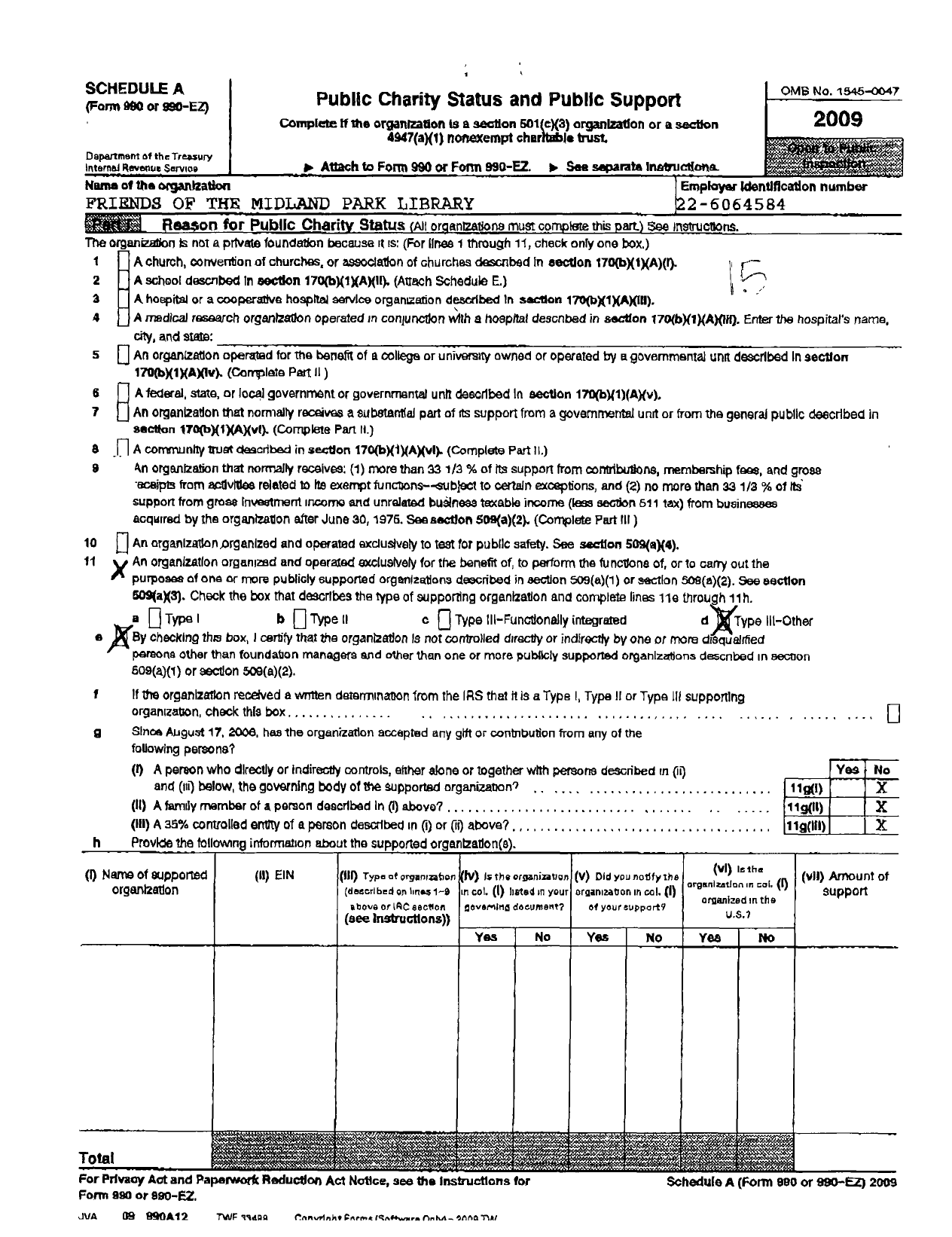 Image of first page of 2008 Form 990ER for Friends of the Midland Park Memorial Library