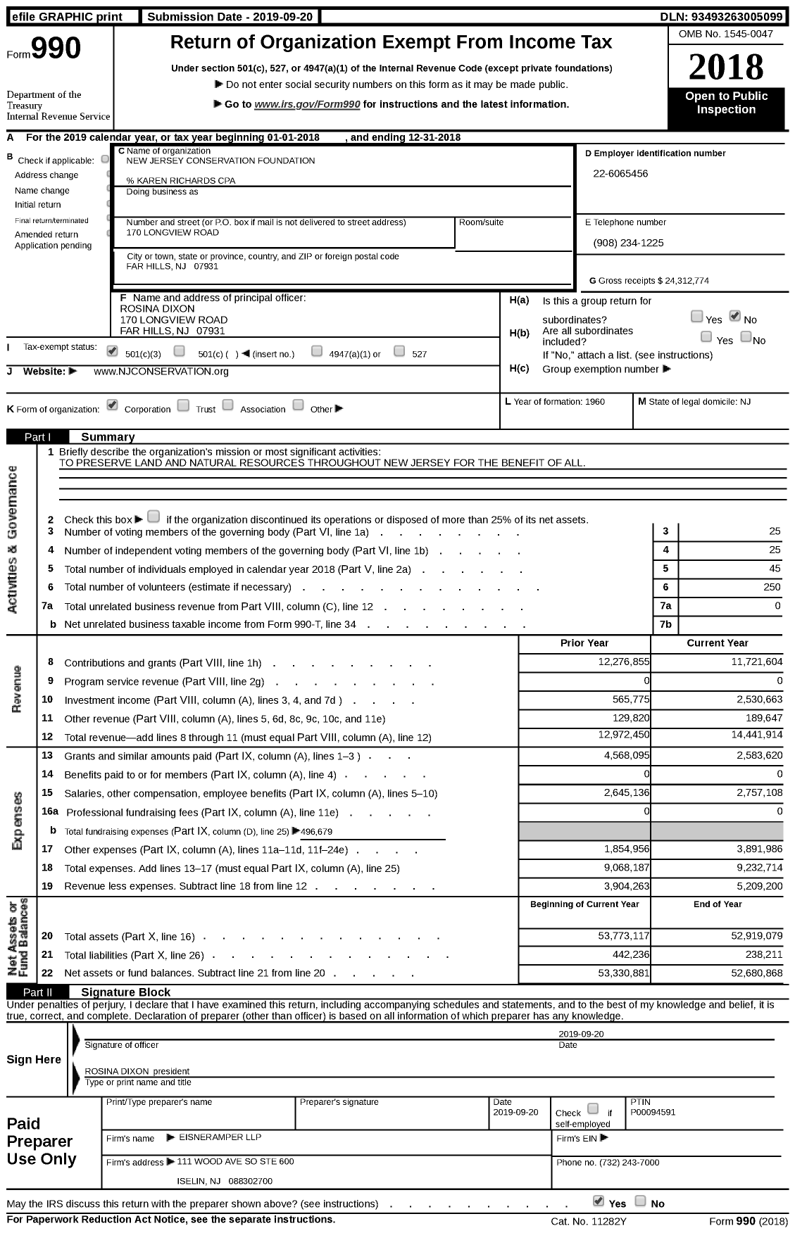 Image of first page of 2018 Form 990 for New Jersey Conservation Foundation