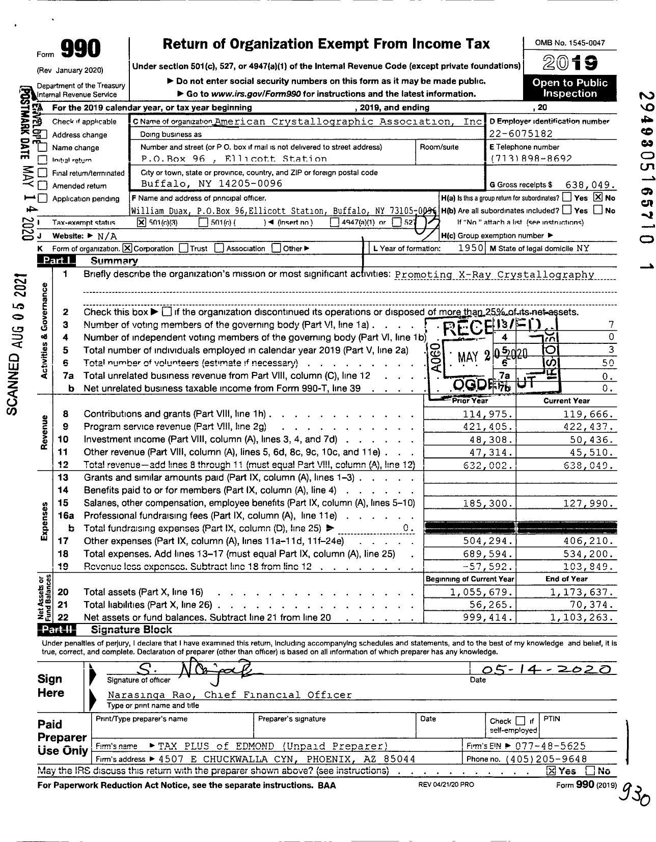 Image of first page of 2019 Form 990 for American Crystallographic Association