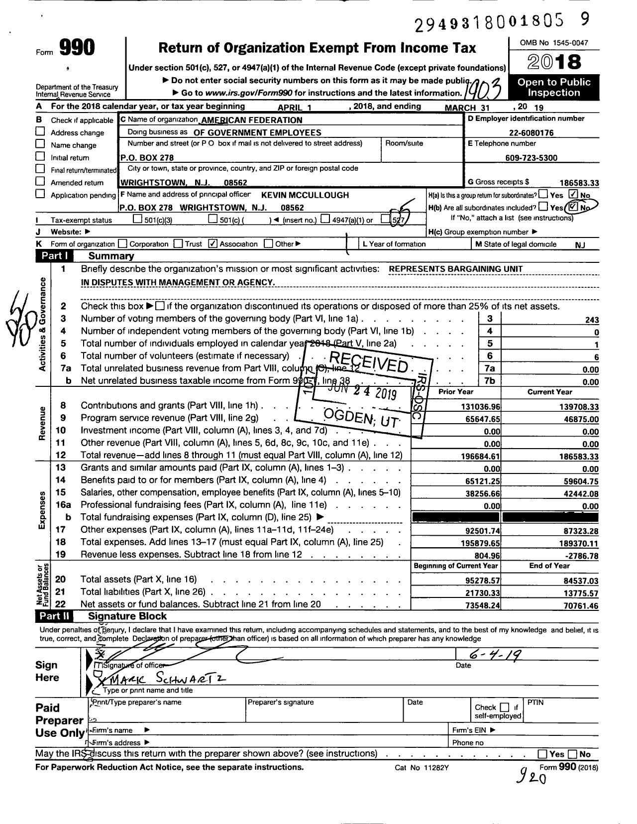 Image of first page of 2018 Form 990O for American Federation of Government Employees - 1778 Afge-Dod Local