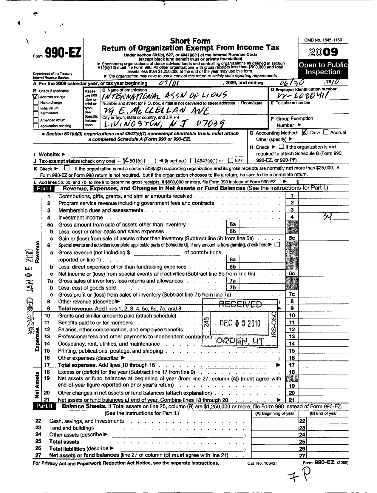 Image of first page of 2009 Form 990EO for Lions Clubs - Livingston Lions Club