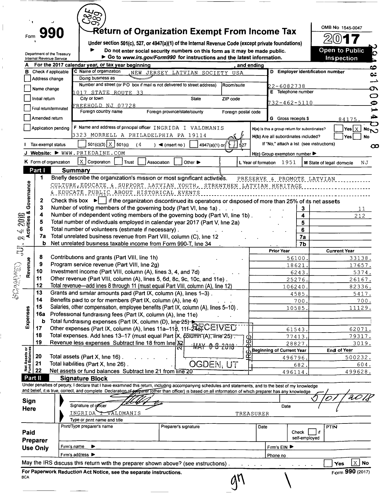 Image of first page of 2017 Form 990O for Priedaine