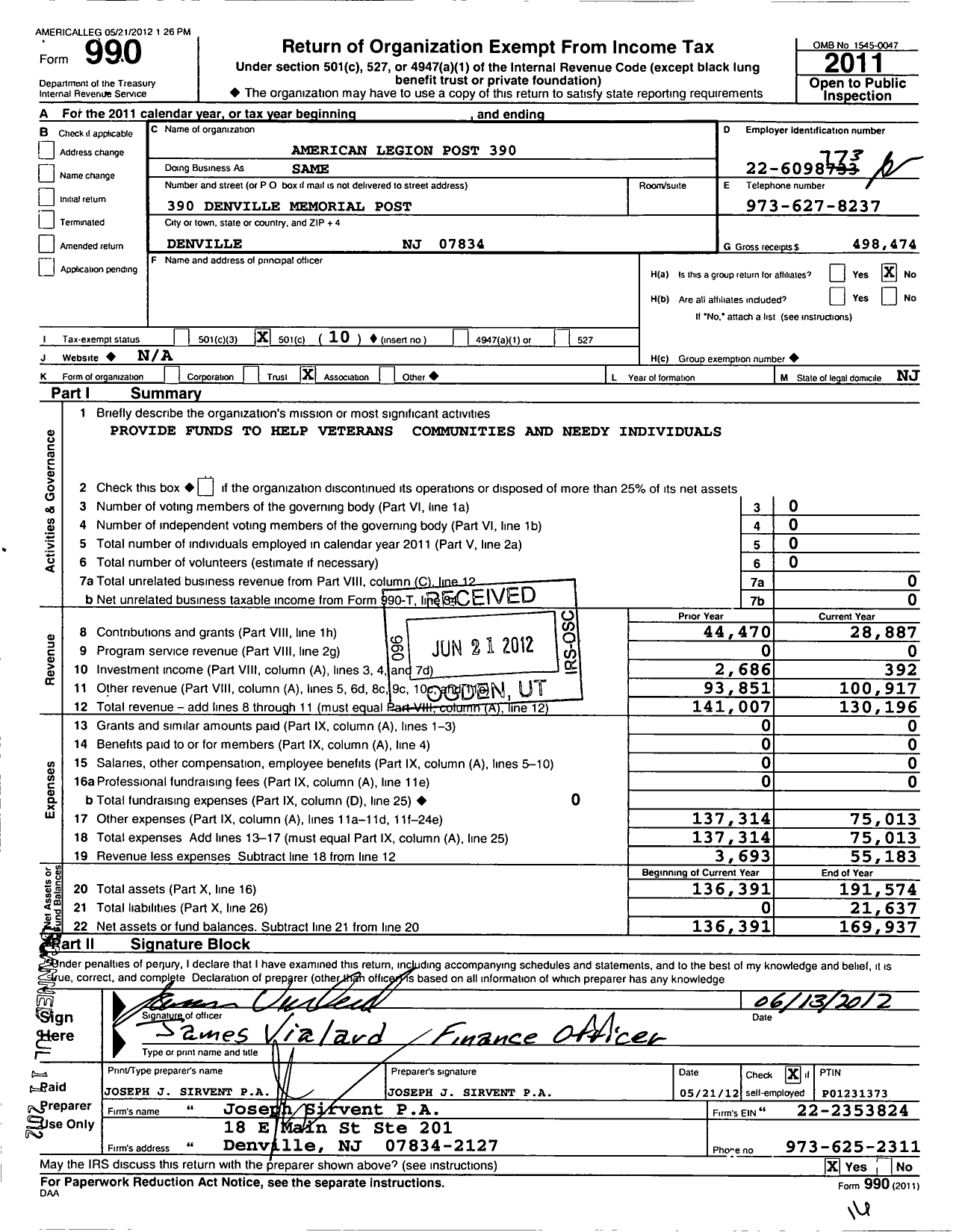 Image of first page of 2011 Form 990O for American Legion