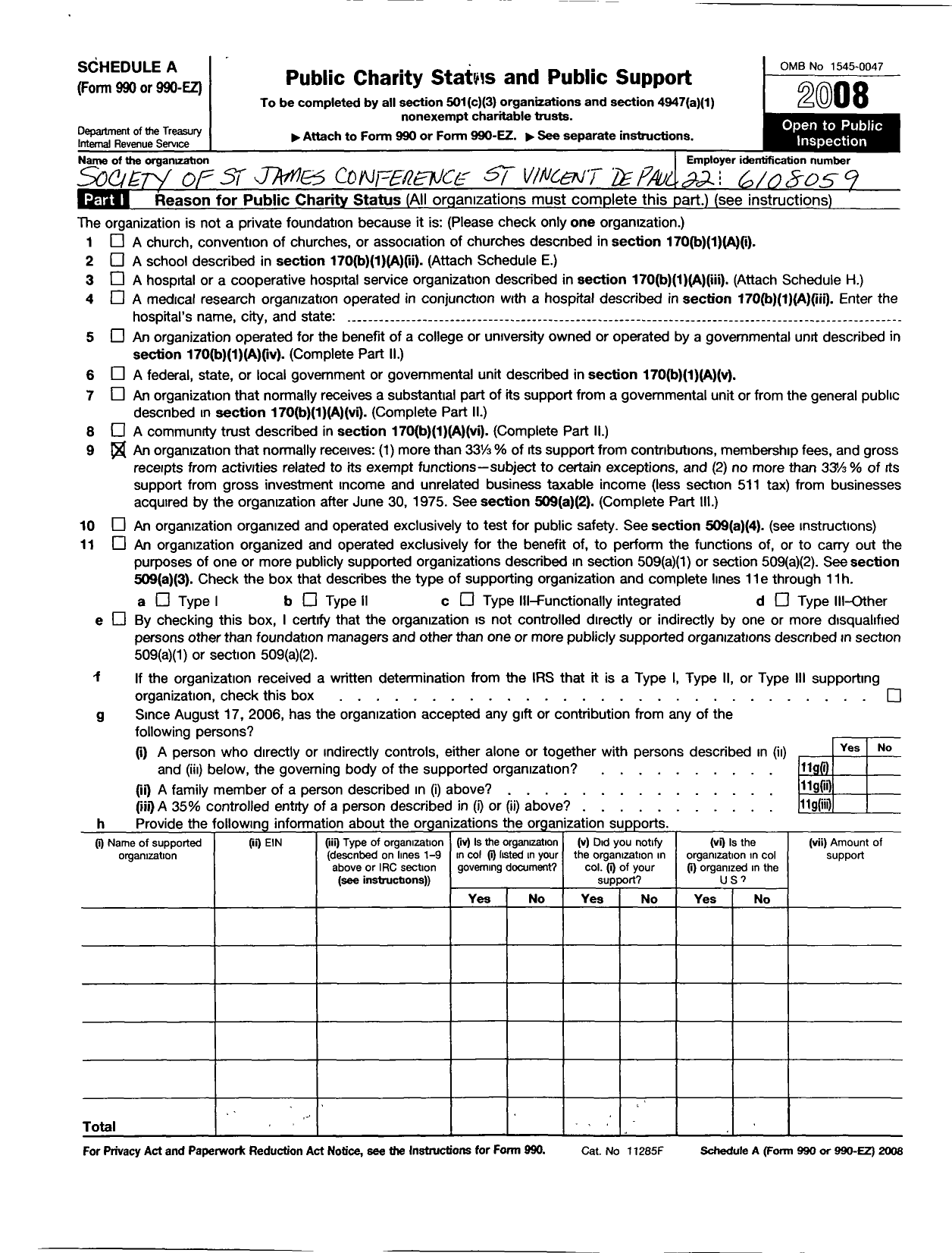 Image of first page of 2008 Form 990ER for St James Conference