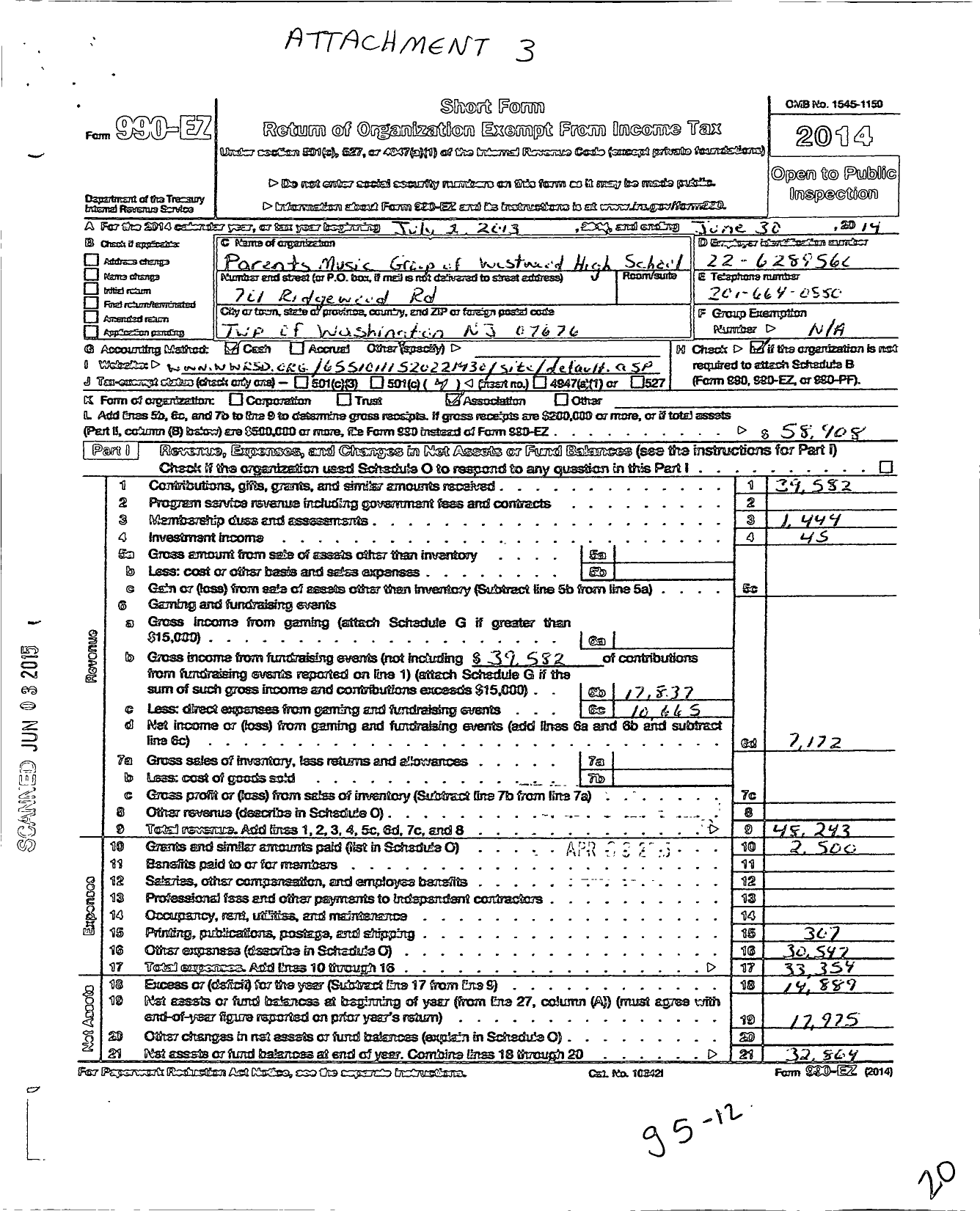 Image of first page of 2013 Form 990EO for Parents Music and Arts Group of Westwood High School A NJ Nonprofi