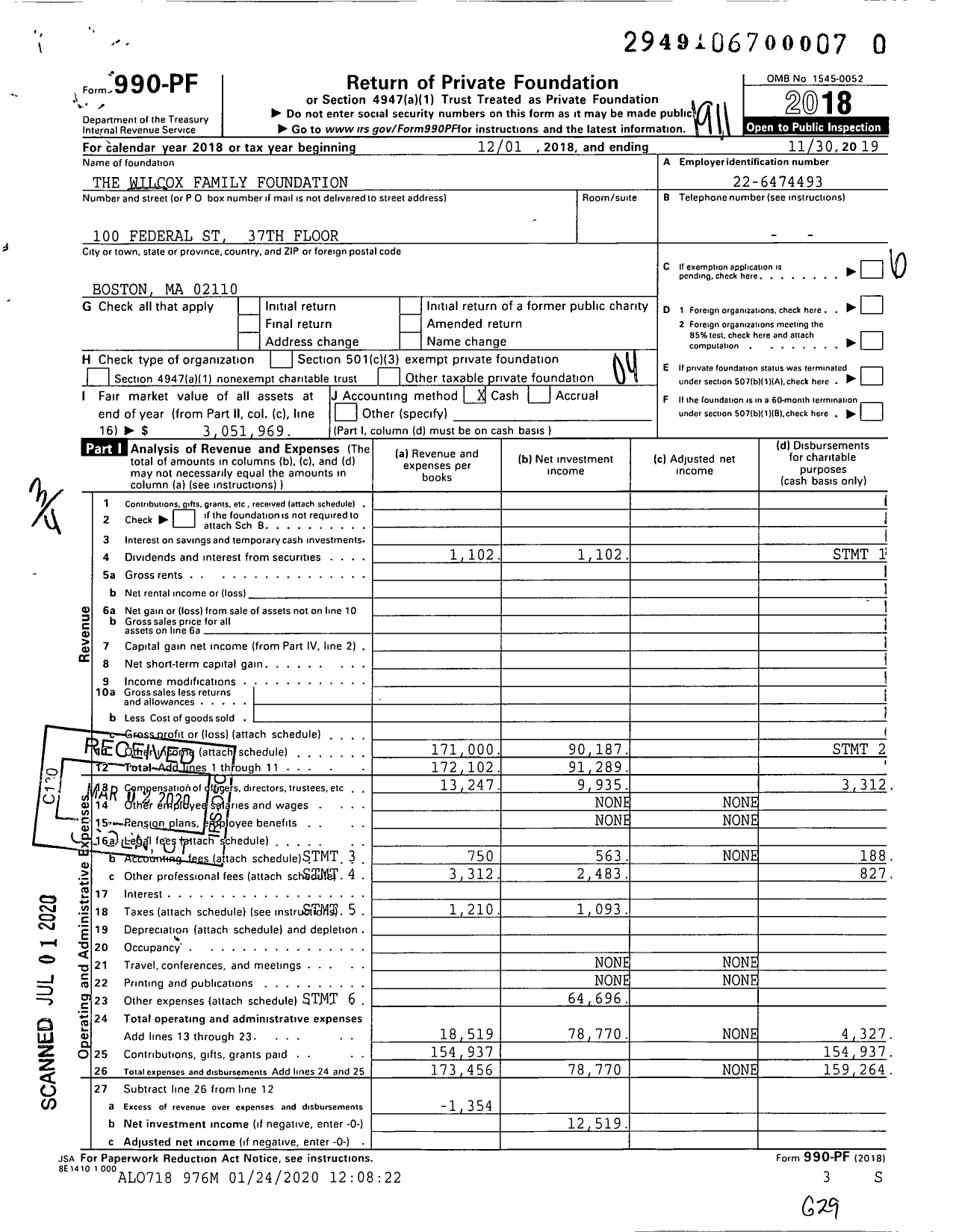 Image of first page of 2018 Form 990PR for The Wilcox Family Foundation