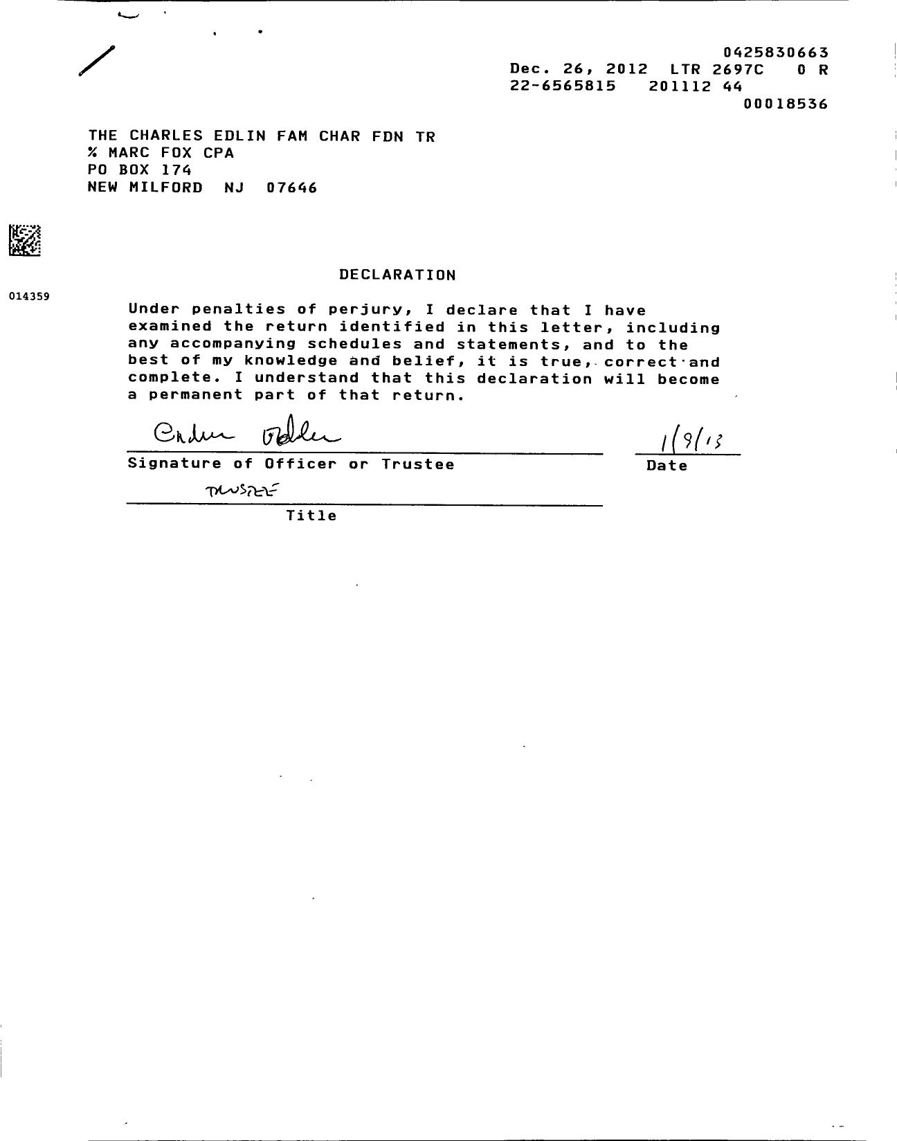 Image of first page of 2011 Form 990PR for Charles Edlin Family Charitable Foundation Trust