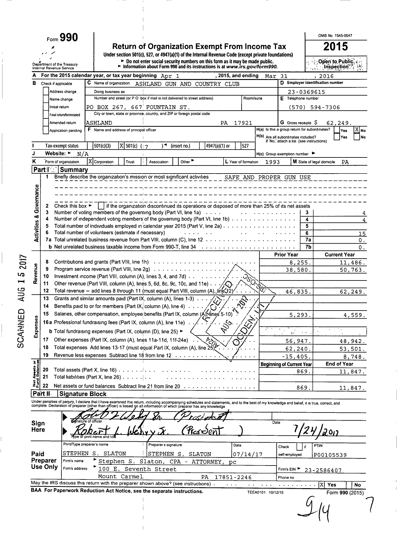 Image of first page of 2015 Form 990O for Ashland Gun and Country Club