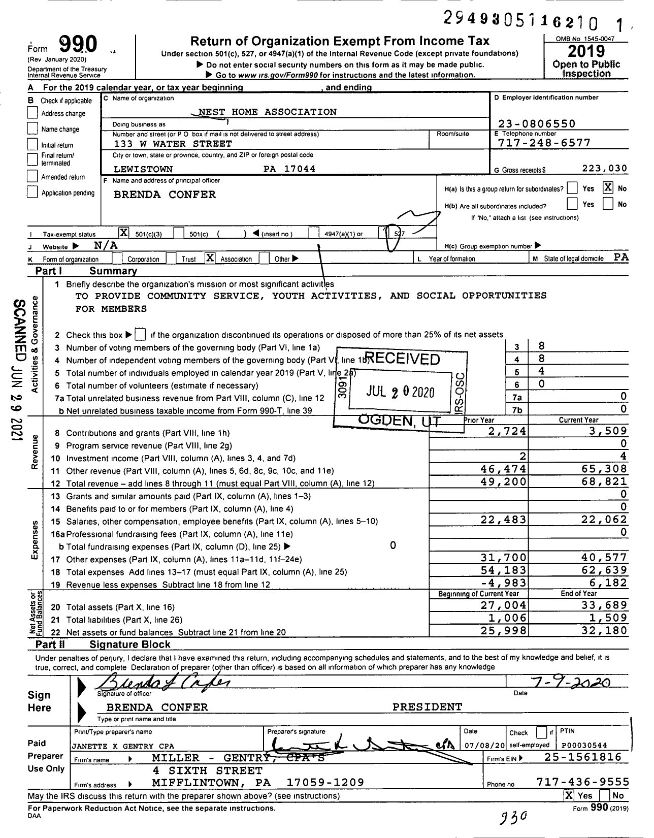 Image of first page of 2019 Form 990 for Nest Home Association Incorporated