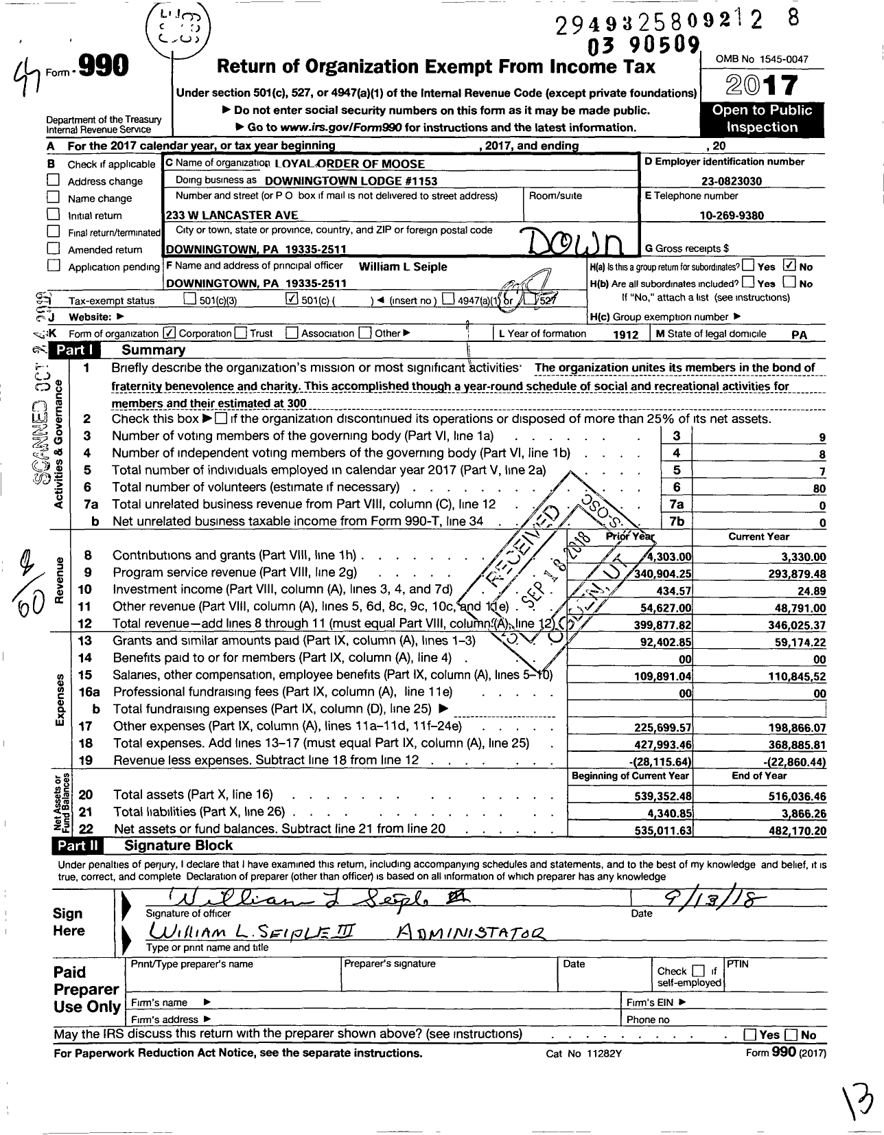 Image of first page of 2017 Form 990O for Loyal Order of Moose - 1153