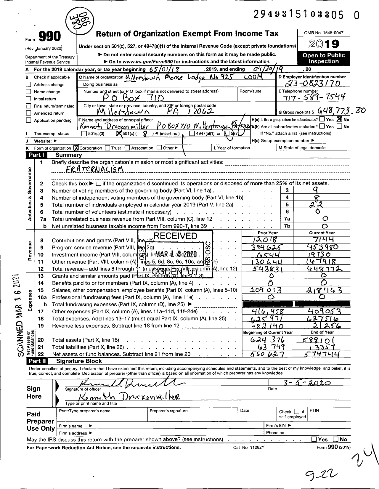 Image of first page of 2018 Form 990O for Loyal Order of Moose - 925