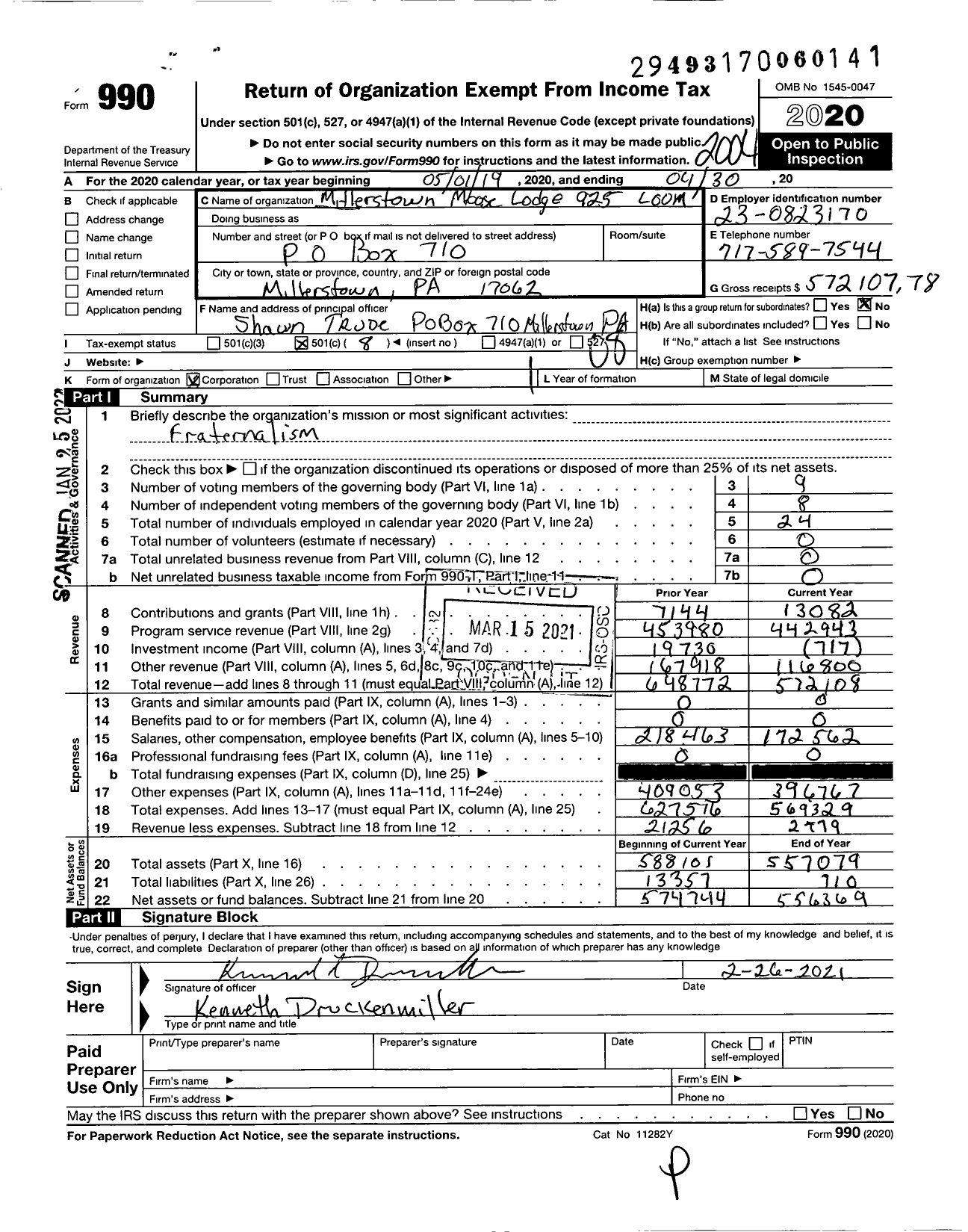 Image of first page of 2019 Form 990O for Loyal Order of Moose - 925