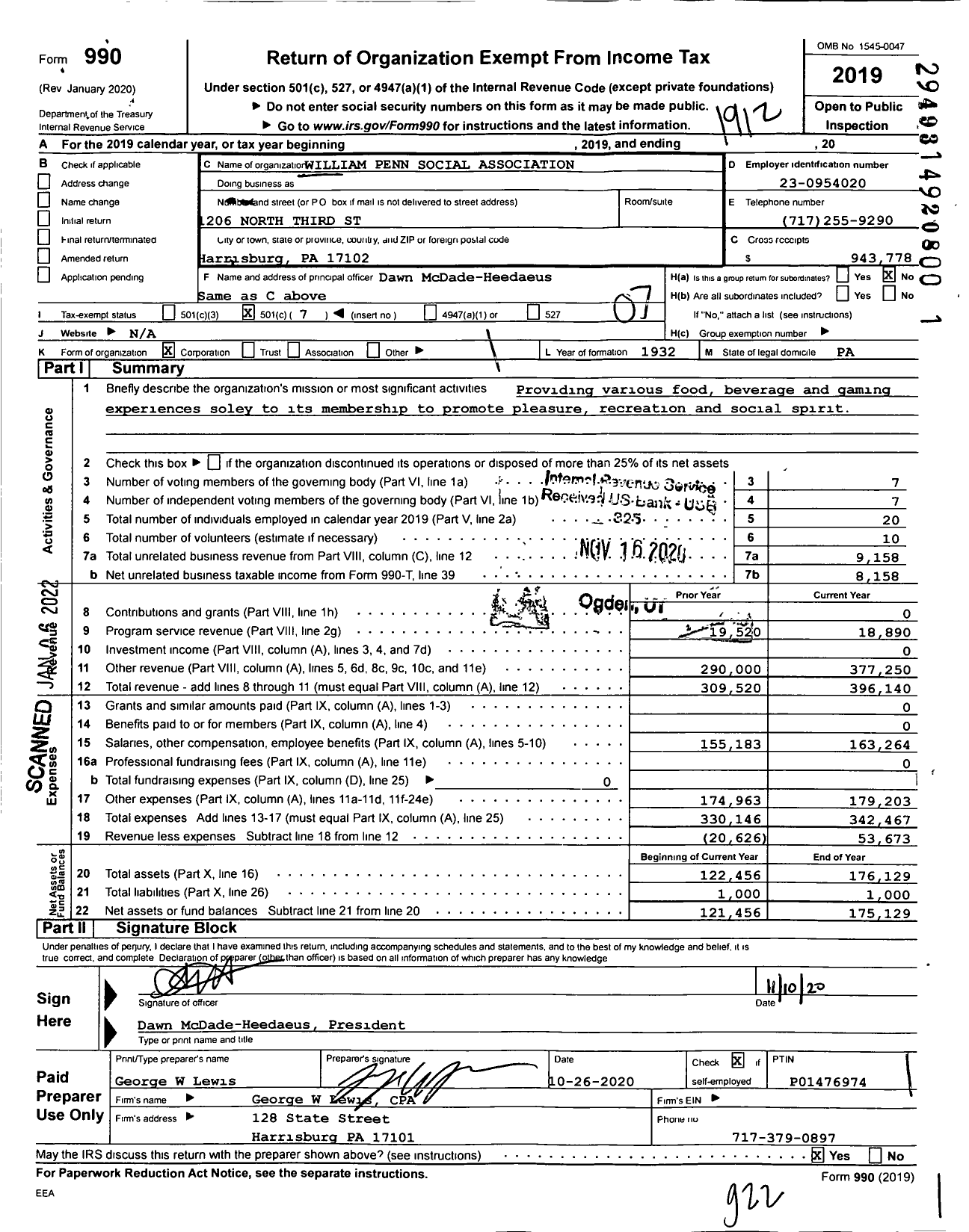 Image of first page of 2019 Form 990O for WM Penn Social Association