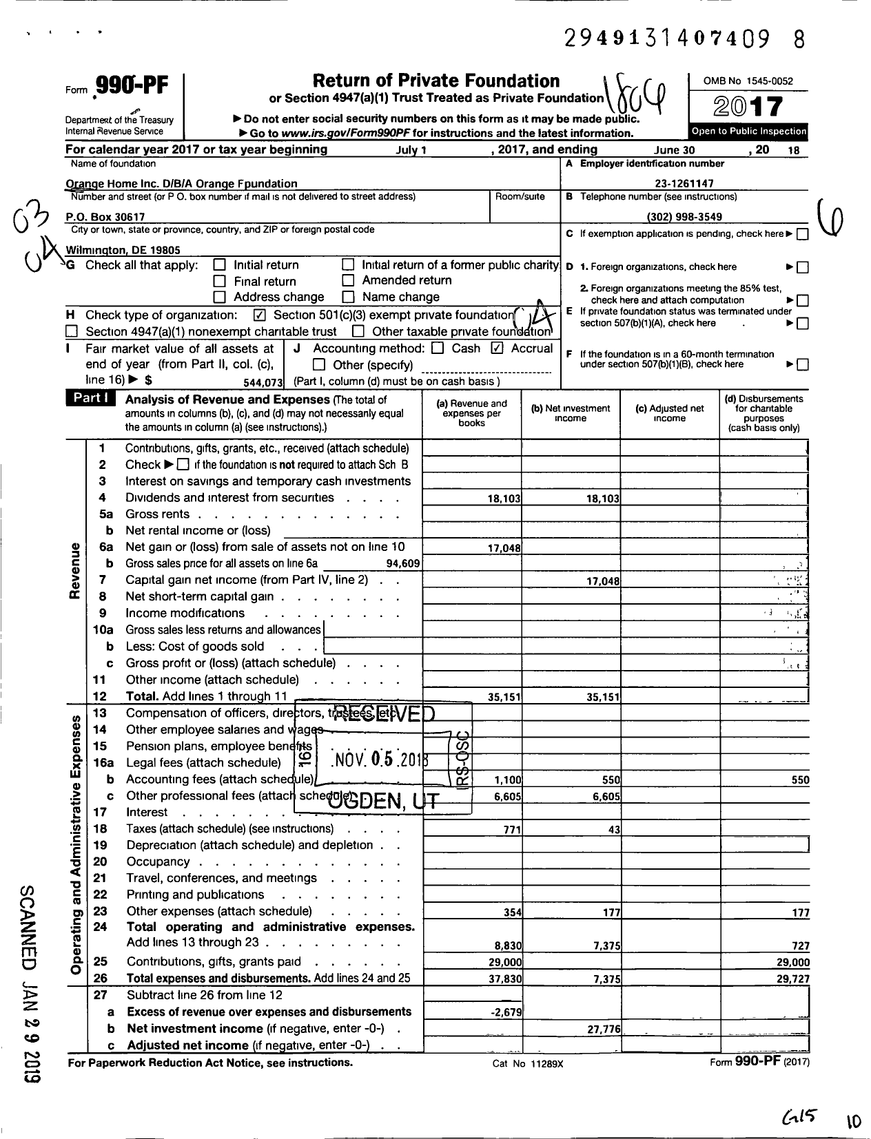 Image of first page of 2017 Form 990PF for Orange Home