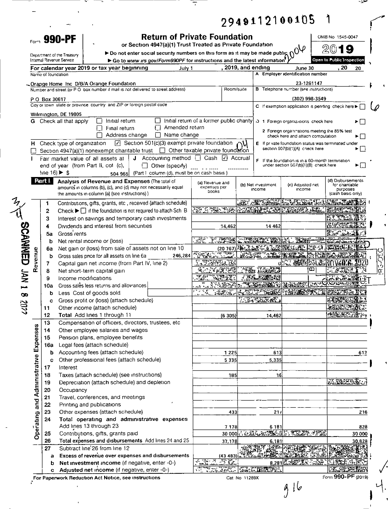 Image of first page of 2019 Form 990PF for Orange Home