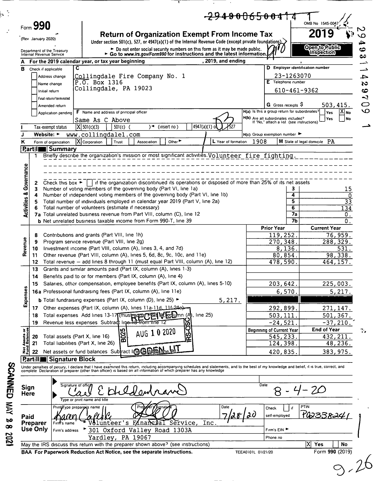 Image of first page of 2019 Form 990 for Collingdale Fire Company