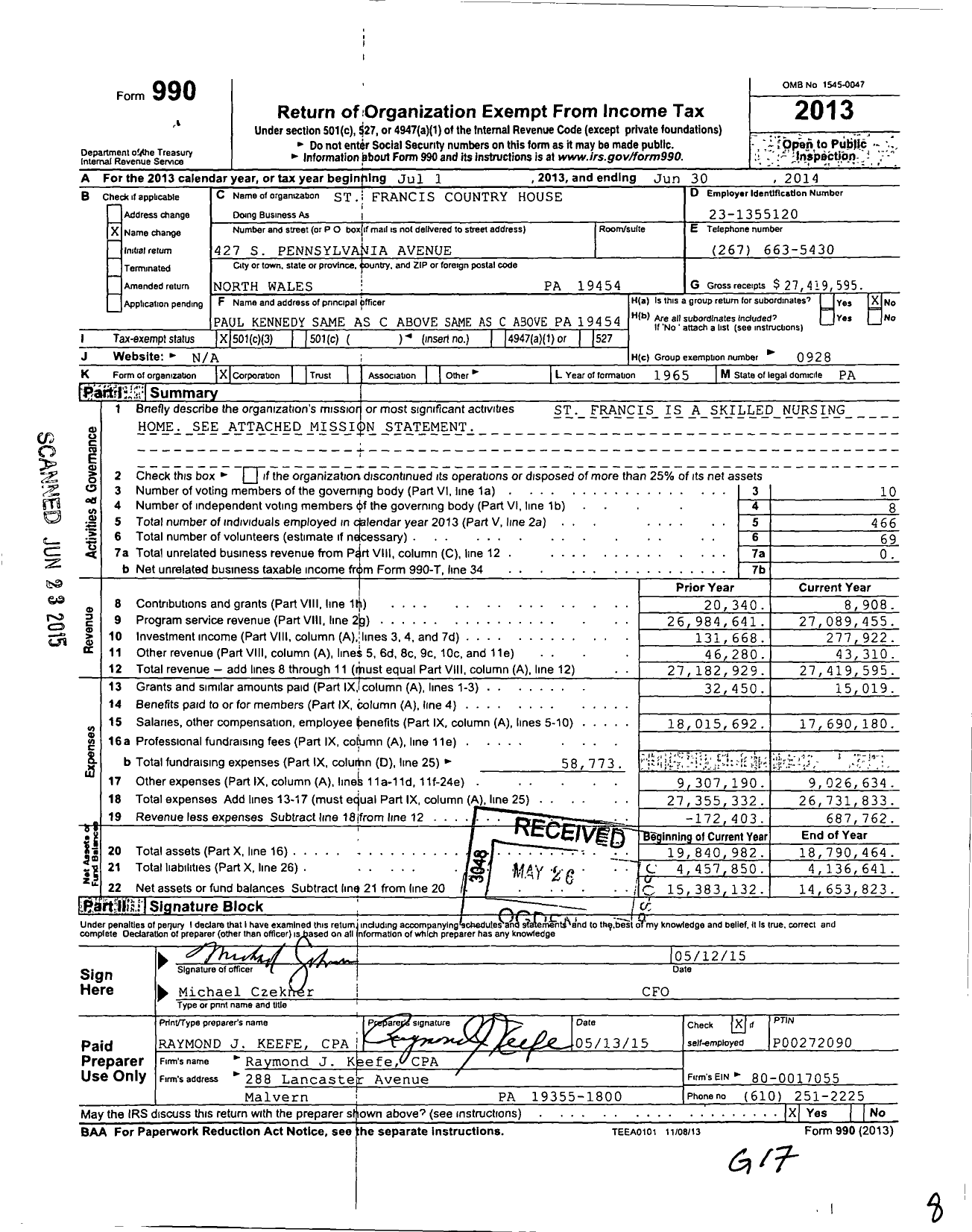 Image of first page of 2013 Form 990 for St Francis Country House