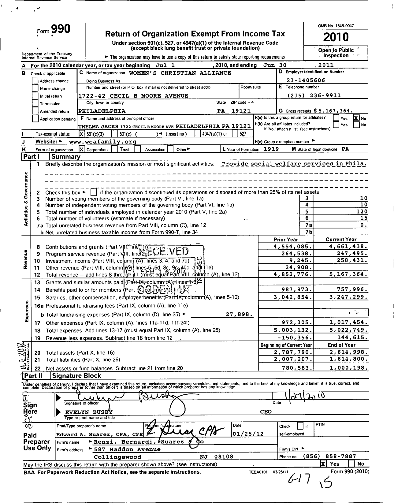 Image of first page of 2010 Form 990 for Womens Christian Alliance (WCA)