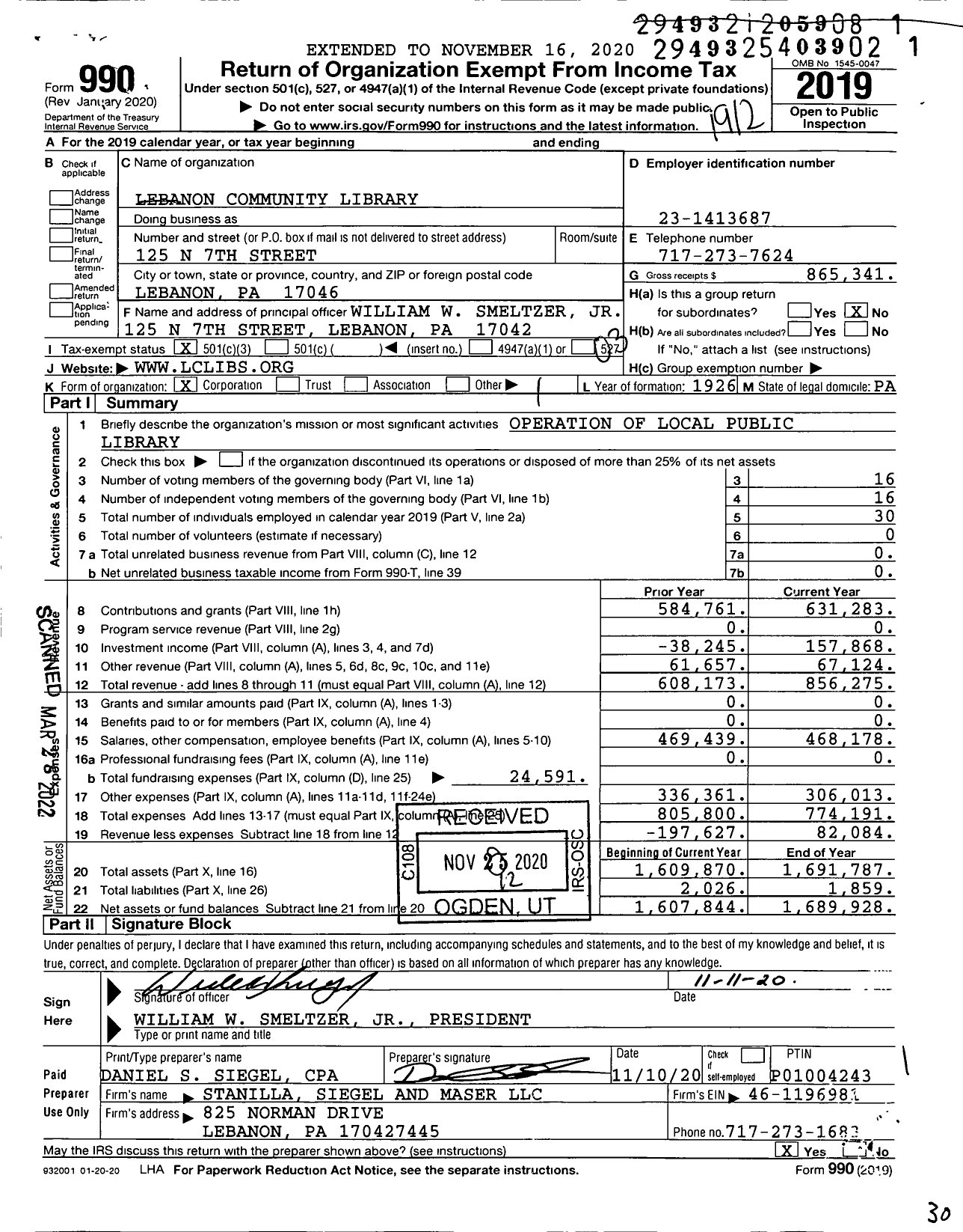 Image of first page of 2019 Form 990 for Lebanon Community Library