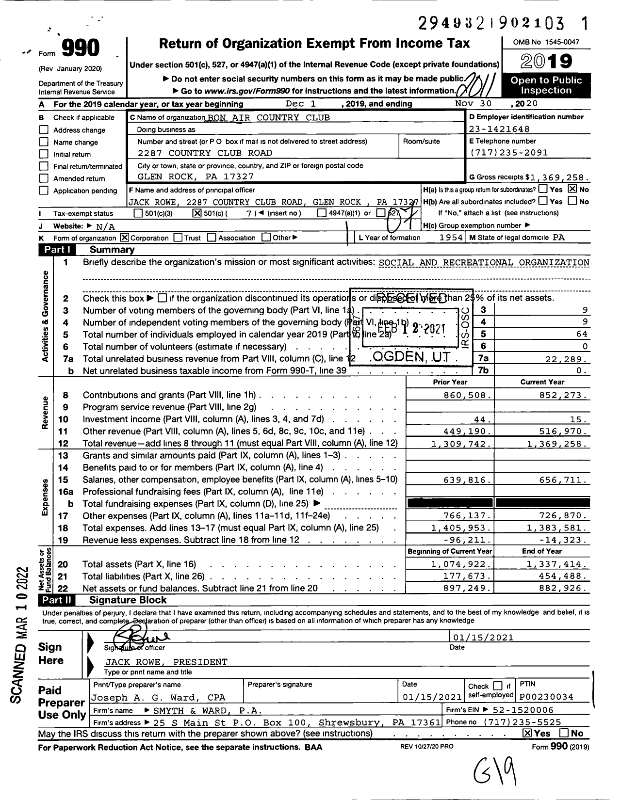 Image of first page of 2019 Form 990O for Bon Air Country Club