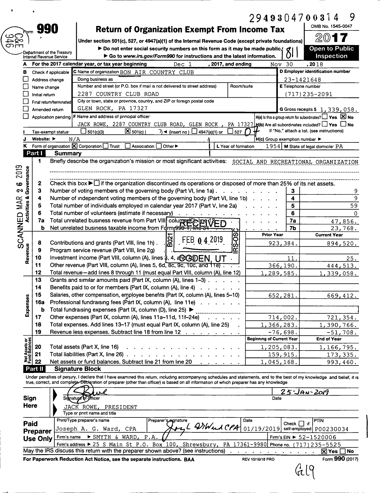 Image of first page of 2017 Form 990O for Bon Air Country Club