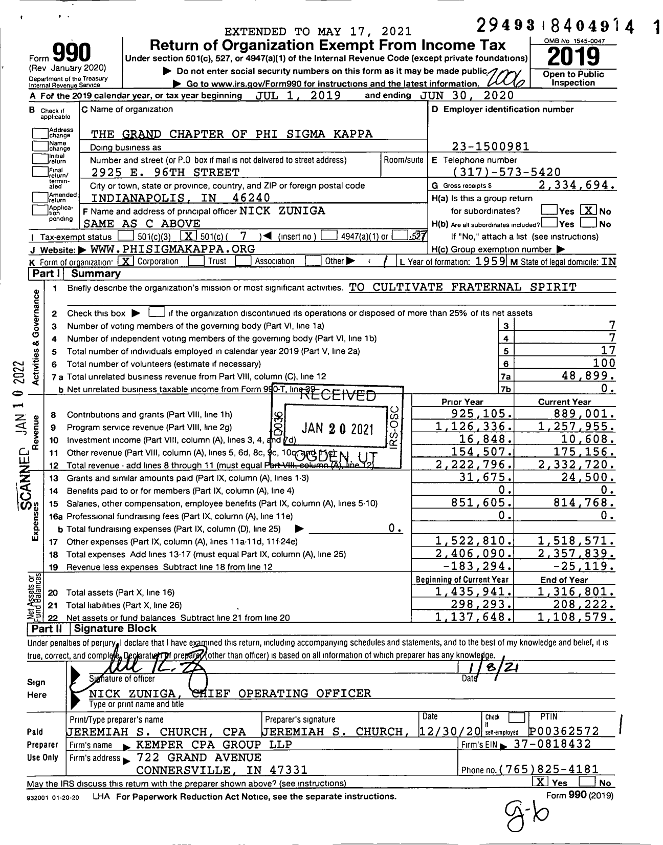 Image of first page of 2019 Form 990O for Phi Sigma Kappa