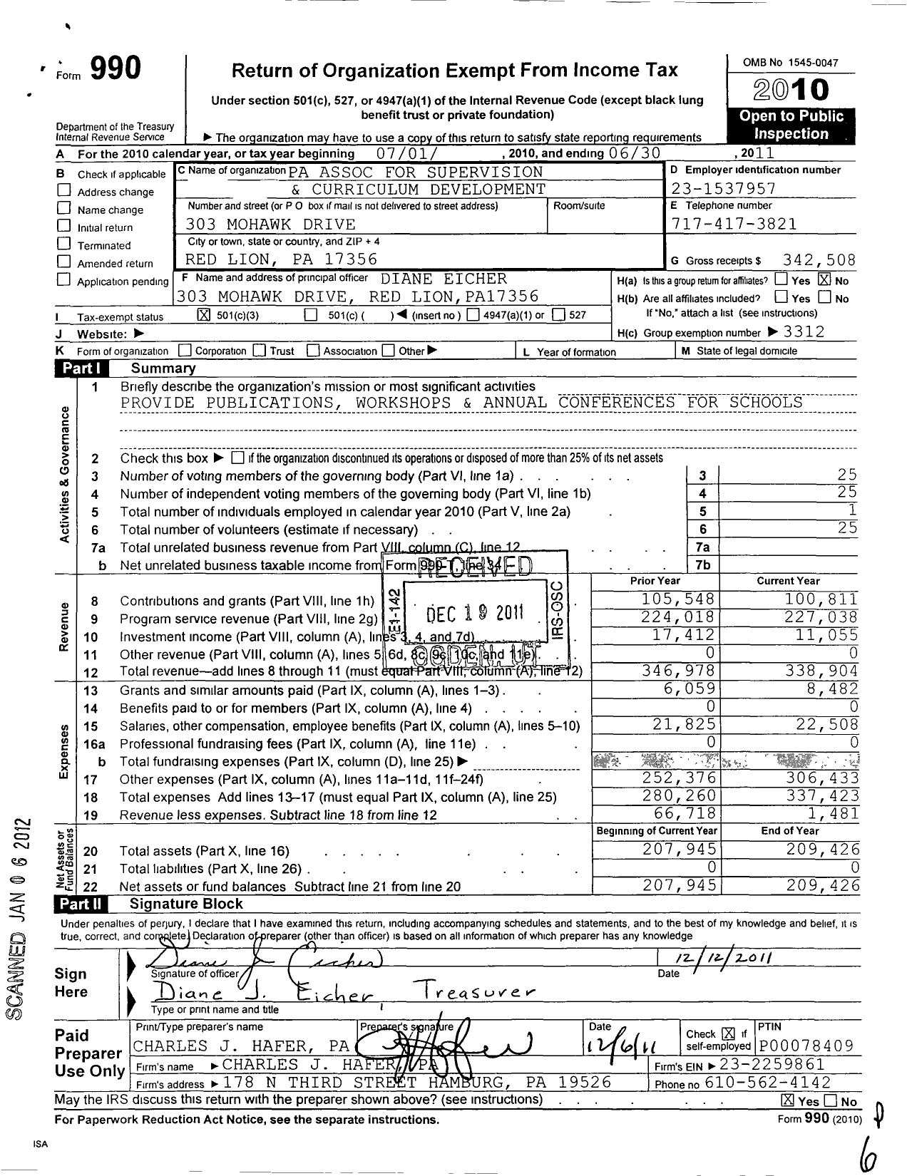 Image of first page of 2010 Form 990 for Pennsyvania Association for Supervision & Curriculum Development