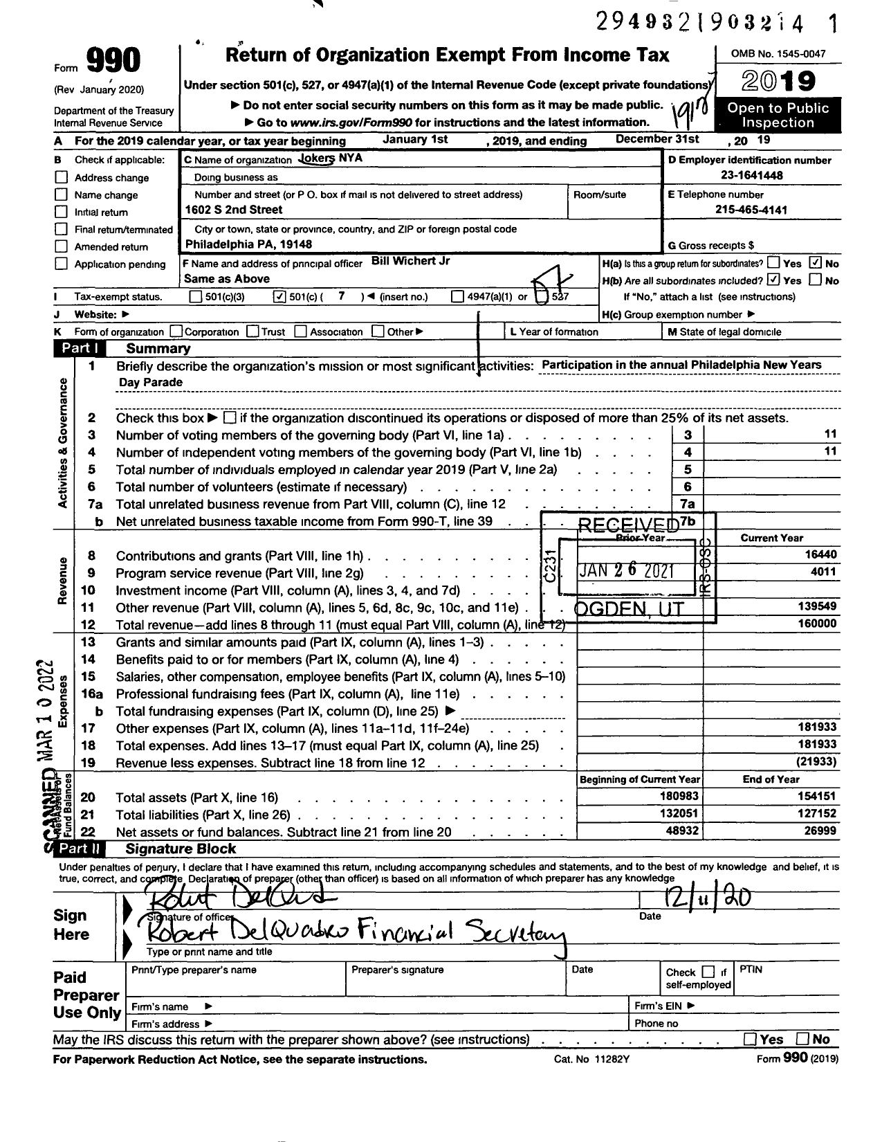 Image of first page of 2019 Form 990O for Jokers New Year Association