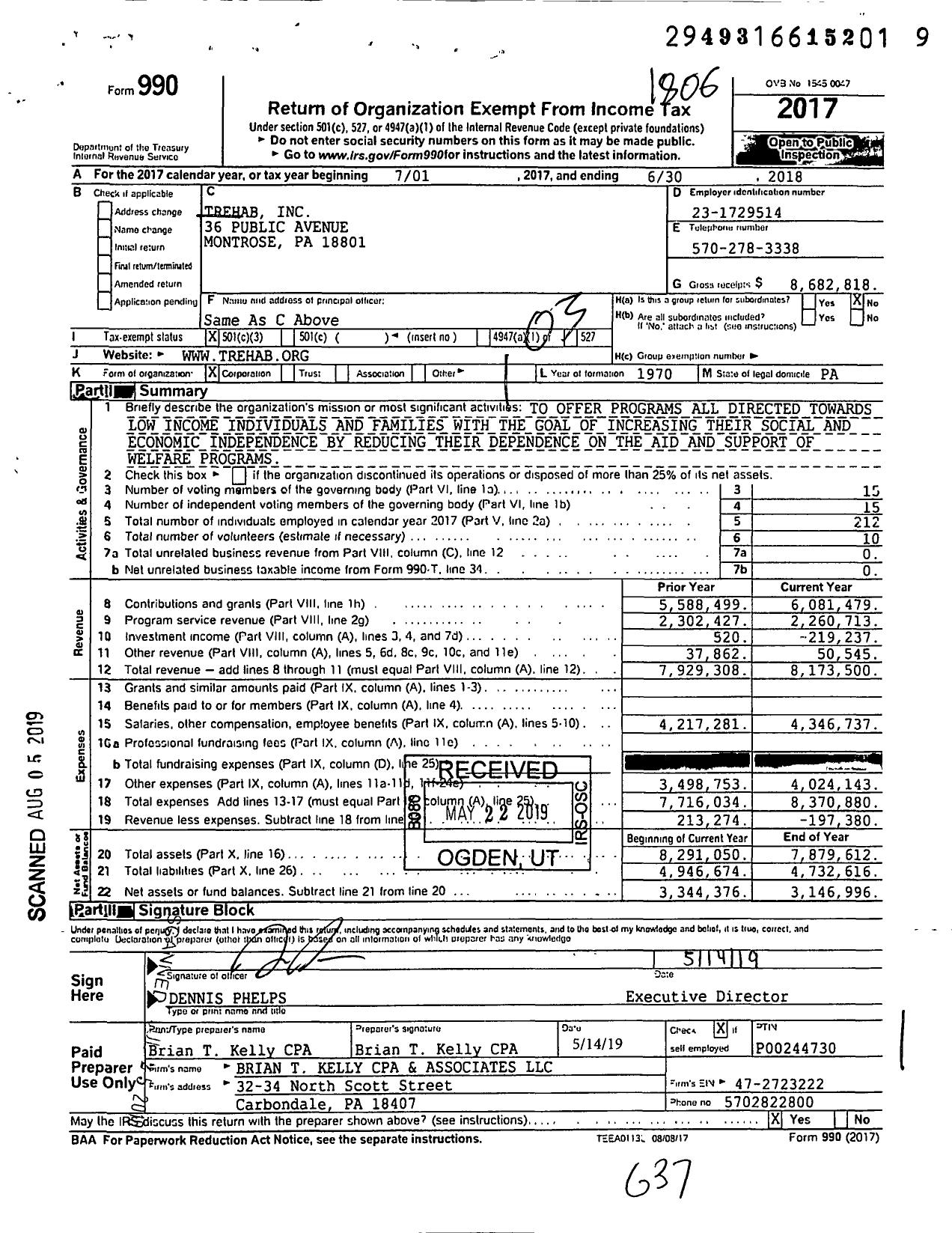 Image of first page of 2017 Form 990 for Trehab