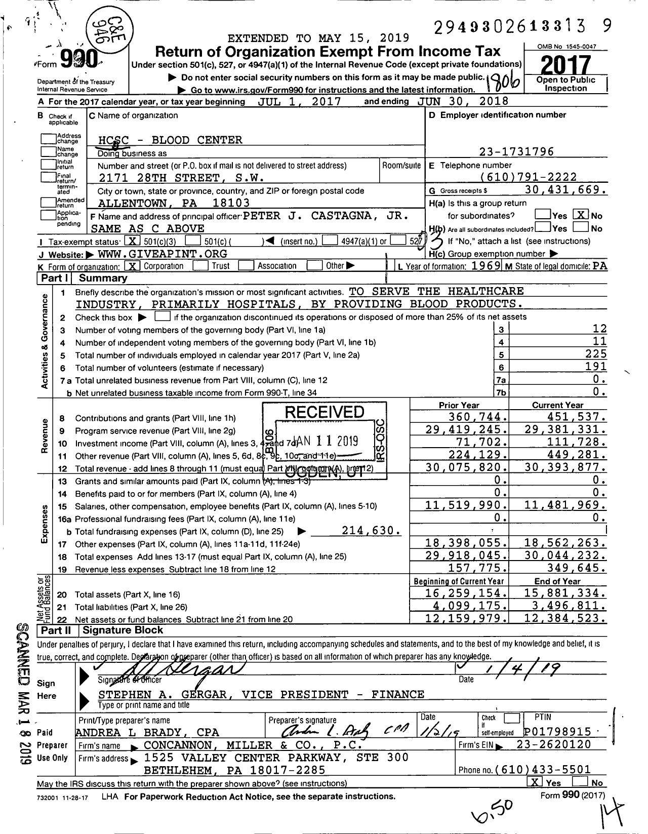 Image of first page of 2017 Form 990 for Miller Keystone Blood Center (MKBC)
