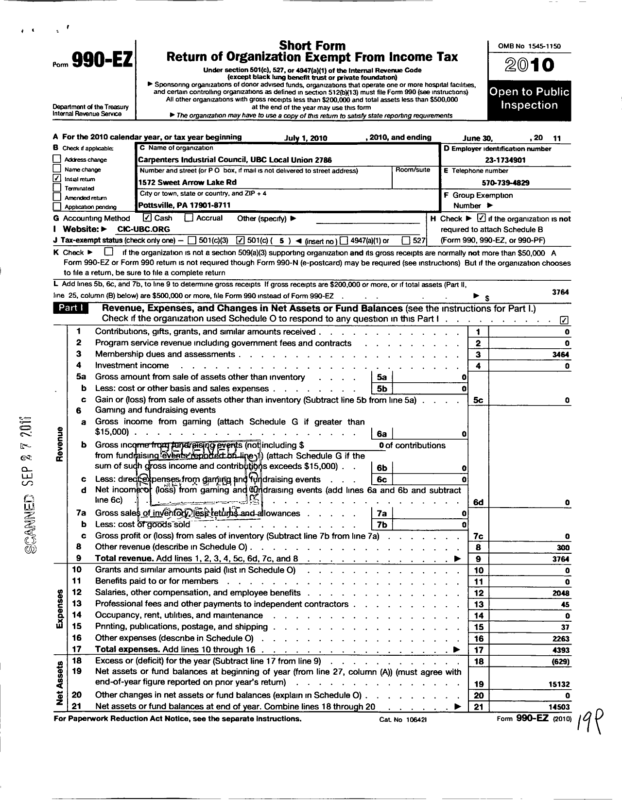 Image of first page of 2010 Form 990EO for United Brotherhood of Carpenters and Joiners of America