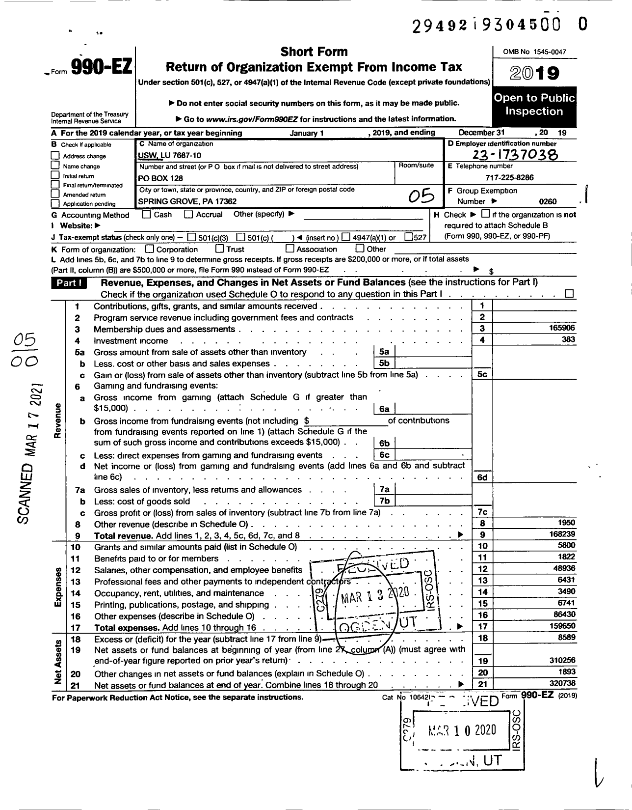 Image of first page of 2019 Form 990EO for United Steelworkers - Union / Union