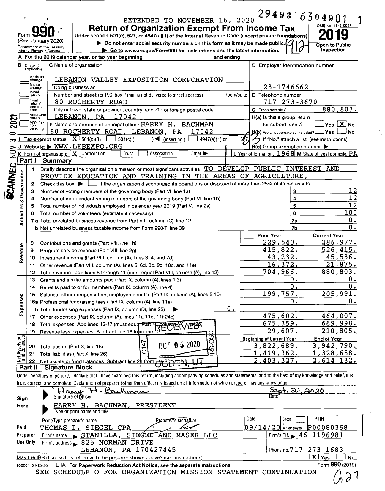 Image of first page of 2019 Form 990 for Lebanon Valley Exposition Center & Fairgrounds
