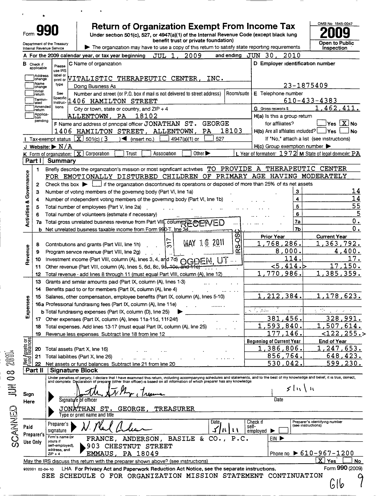 Image of first page of 2009 Form 990 for Vitalistic Therapeutic Center