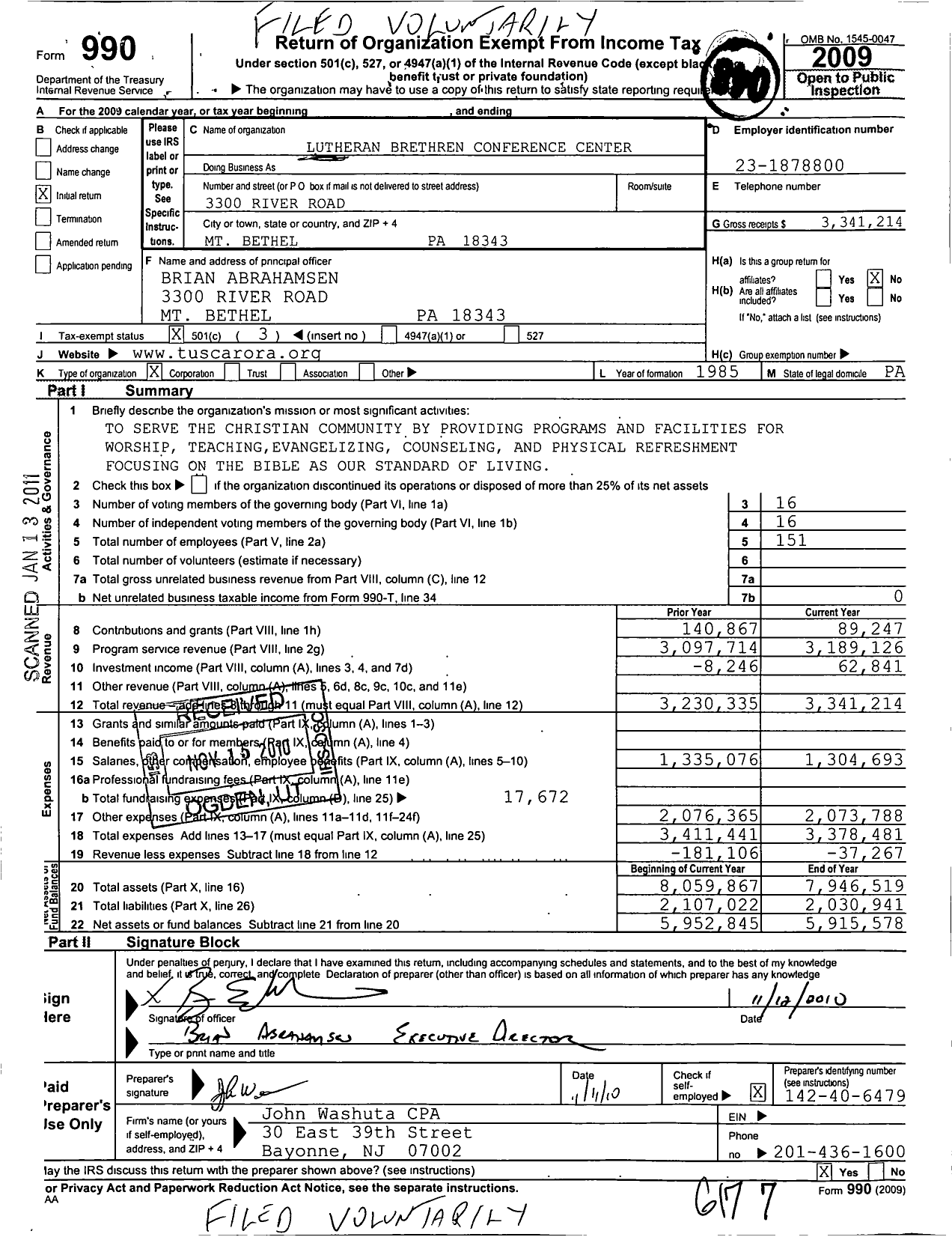 Image of first page of 2009 Form 990 for Lutheran Brethren Conference Center