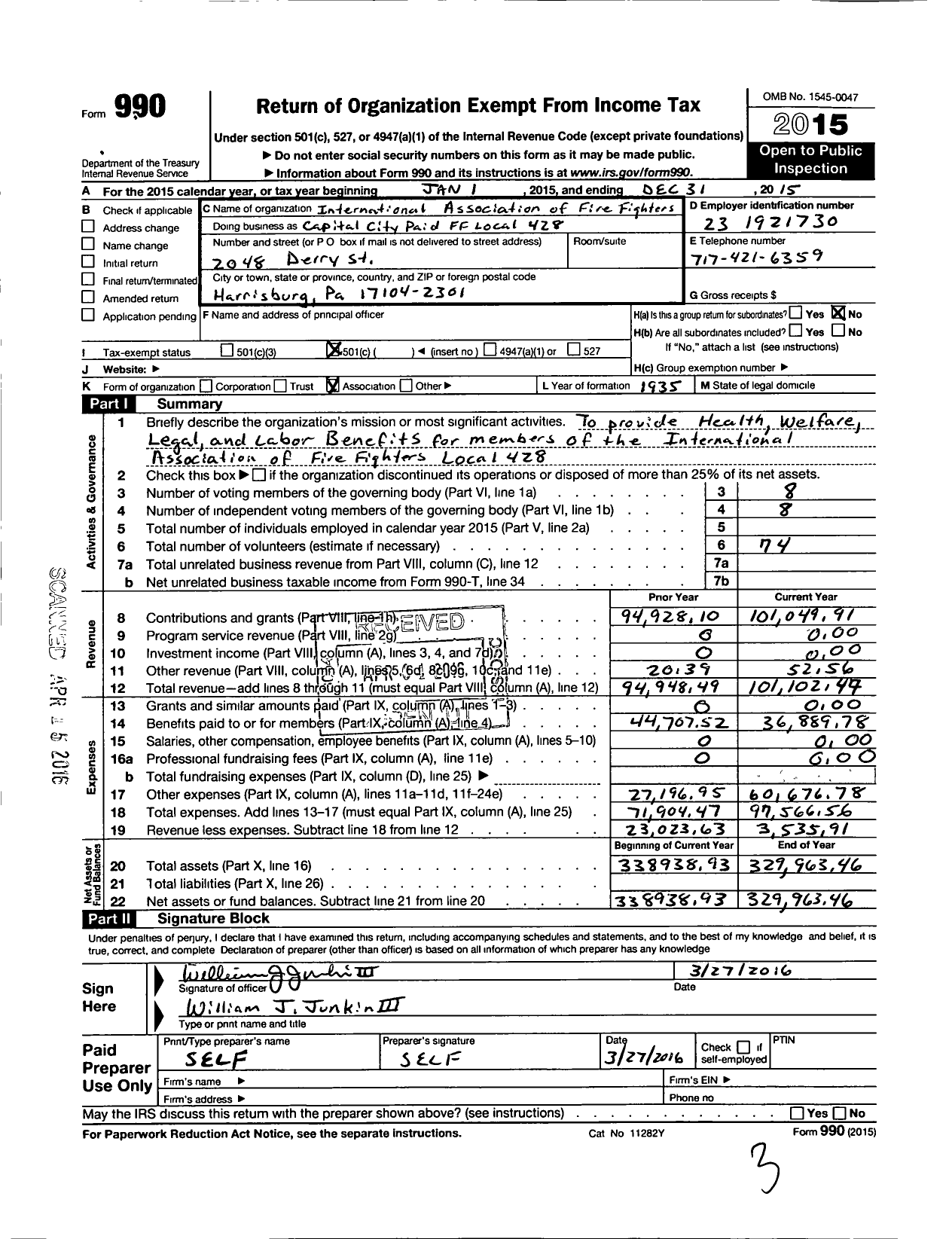 Image of first page of 2015 Form 990O for International Association of Fire Fighters