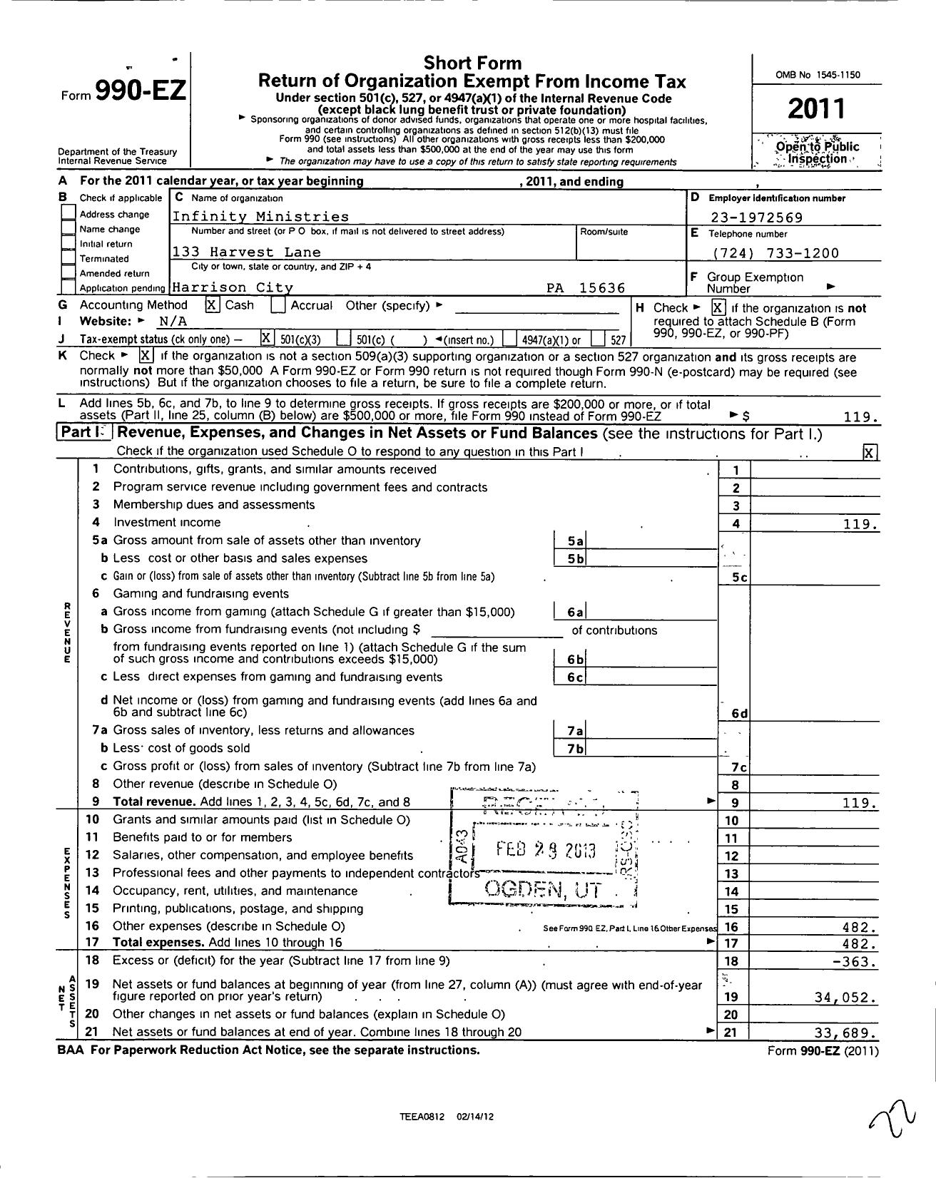 Image of first page of 2011 Form 990EZ for Touchpoint Global