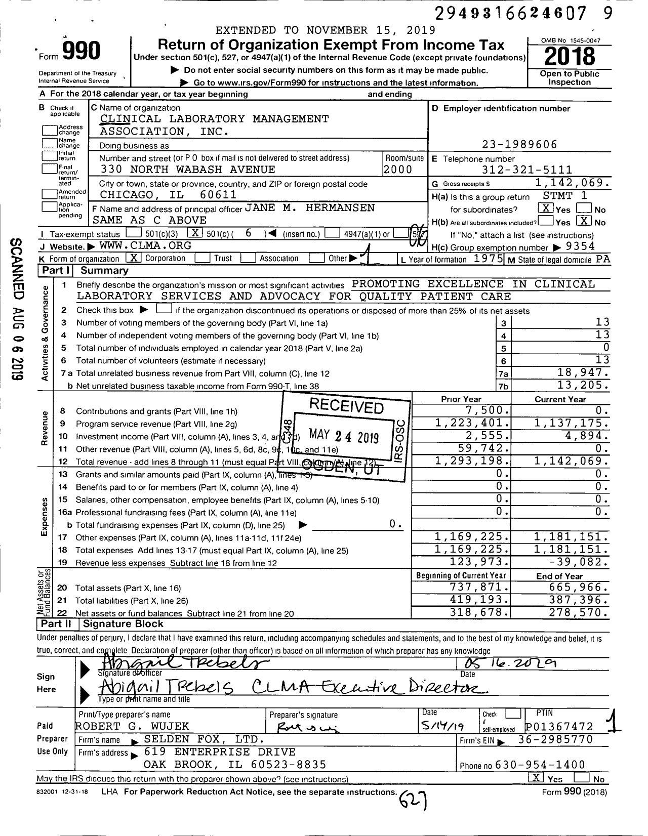 Image of first page of 2018 Form 990O for Clinical Laboratory Management Association (CLMA)