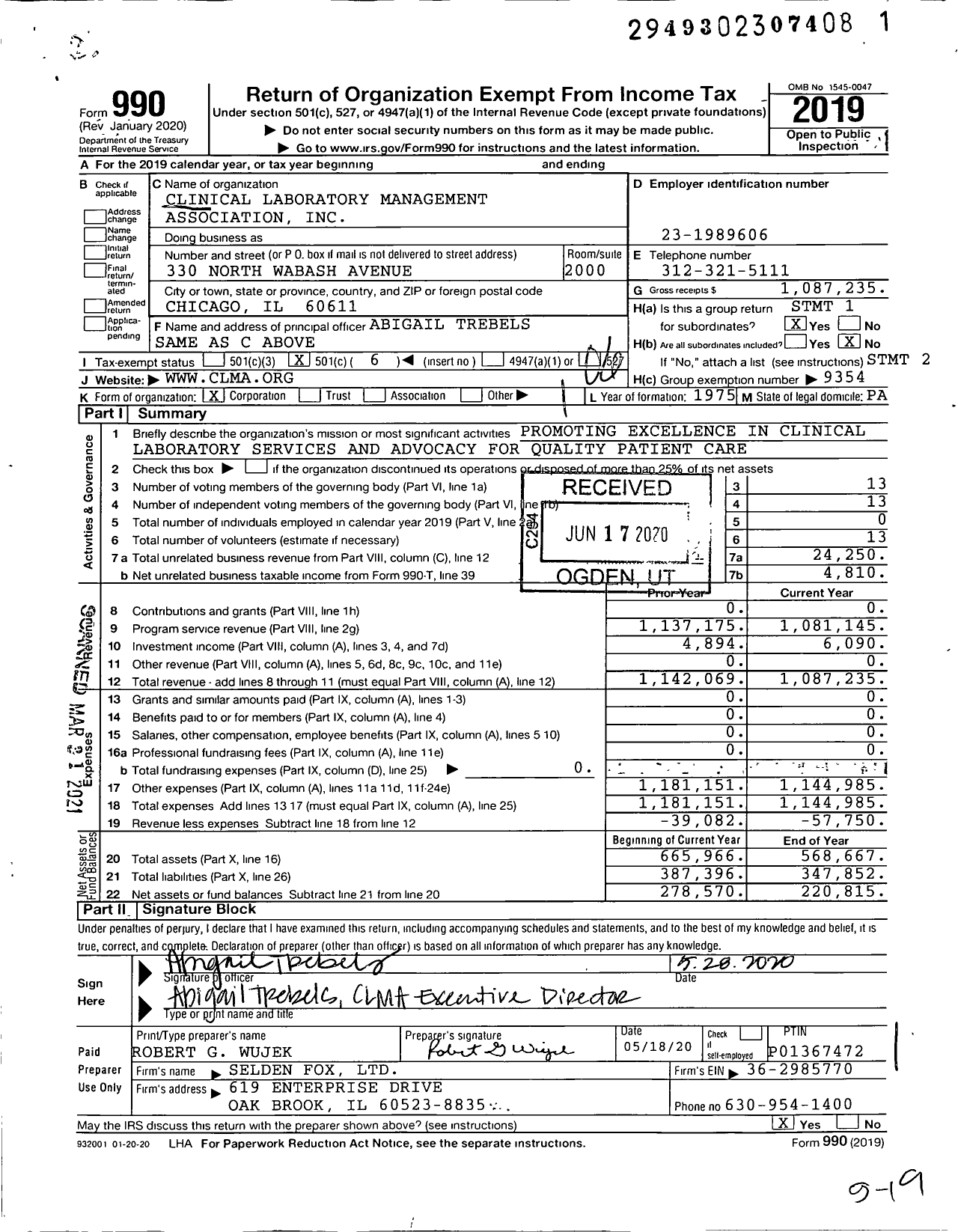 Image of first page of 2019 Form 990O for Clinical Laboratory Management Association (CLMA)