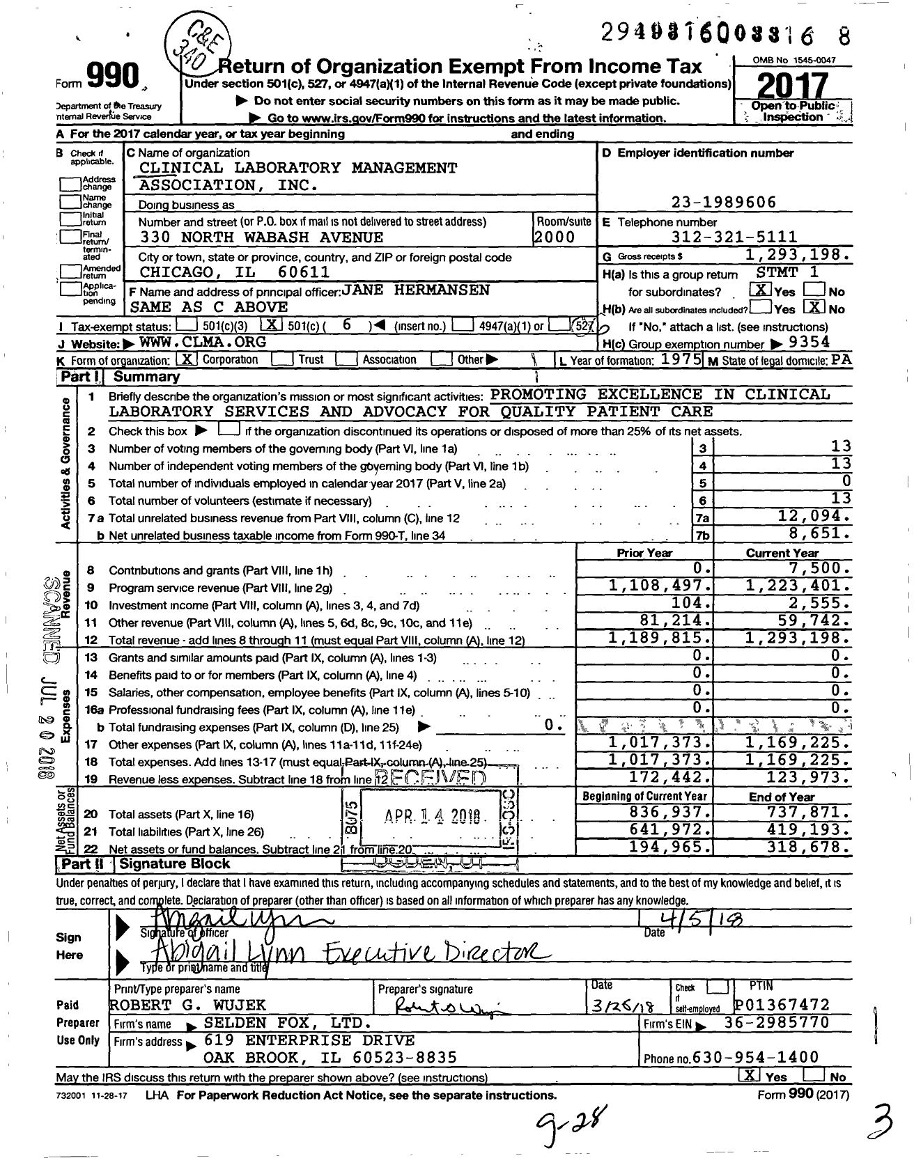 Image of first page of 2017 Form 990O for Clinical Laboratory Management Association (CLMA)