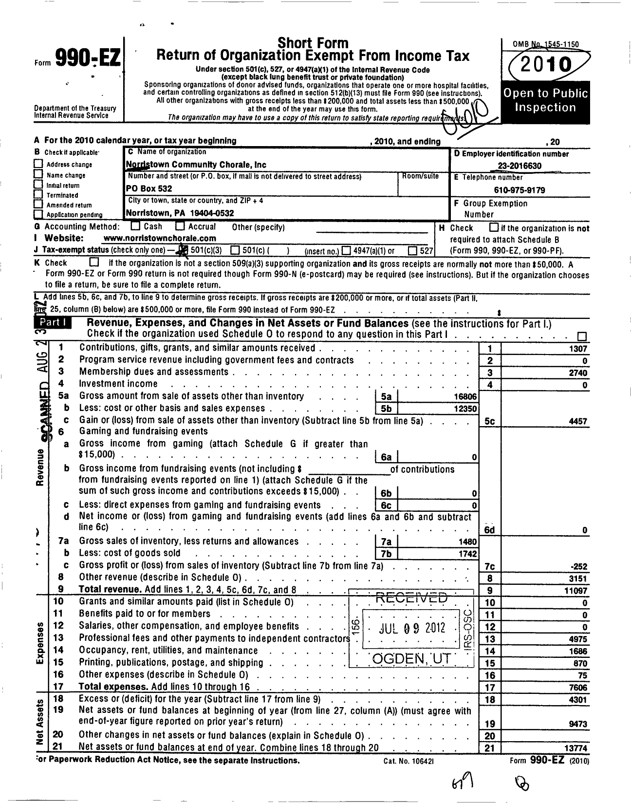 Image of first page of 2005 Form 990EZ for Norristown Community Chorale