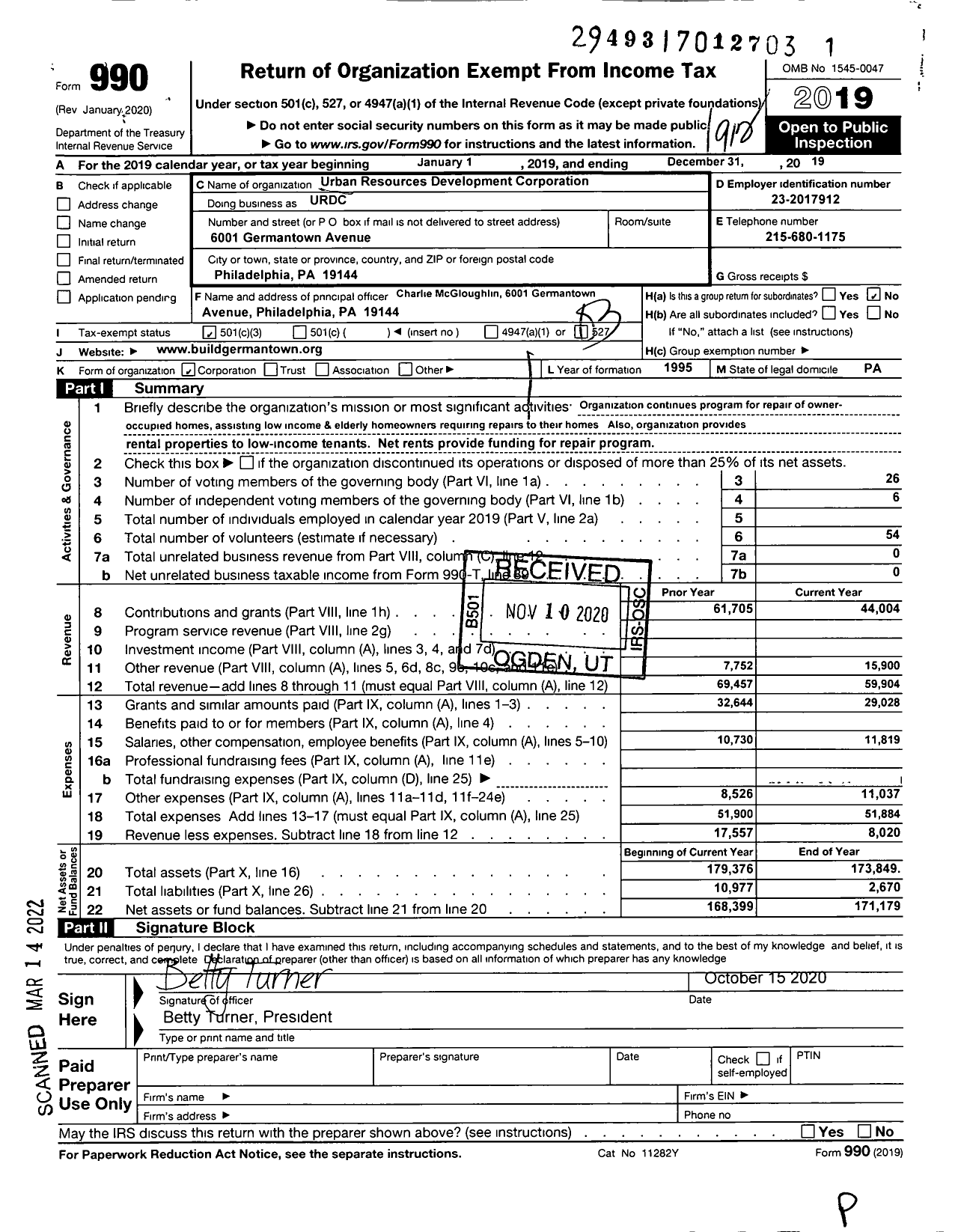 Image of first page of 2019 Form 990 for Urban Resources Development Corporation (URDC)