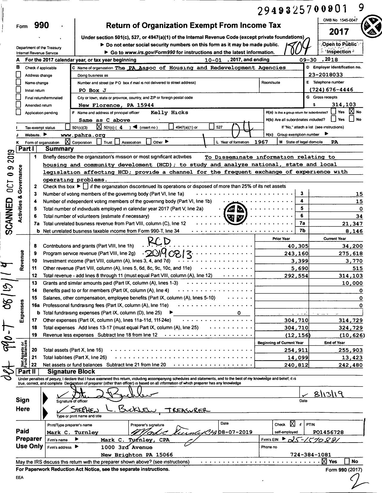 Image of first page of 2017 Form 990O for The Pennsylvania Assoc of Housing and Redev Agencies