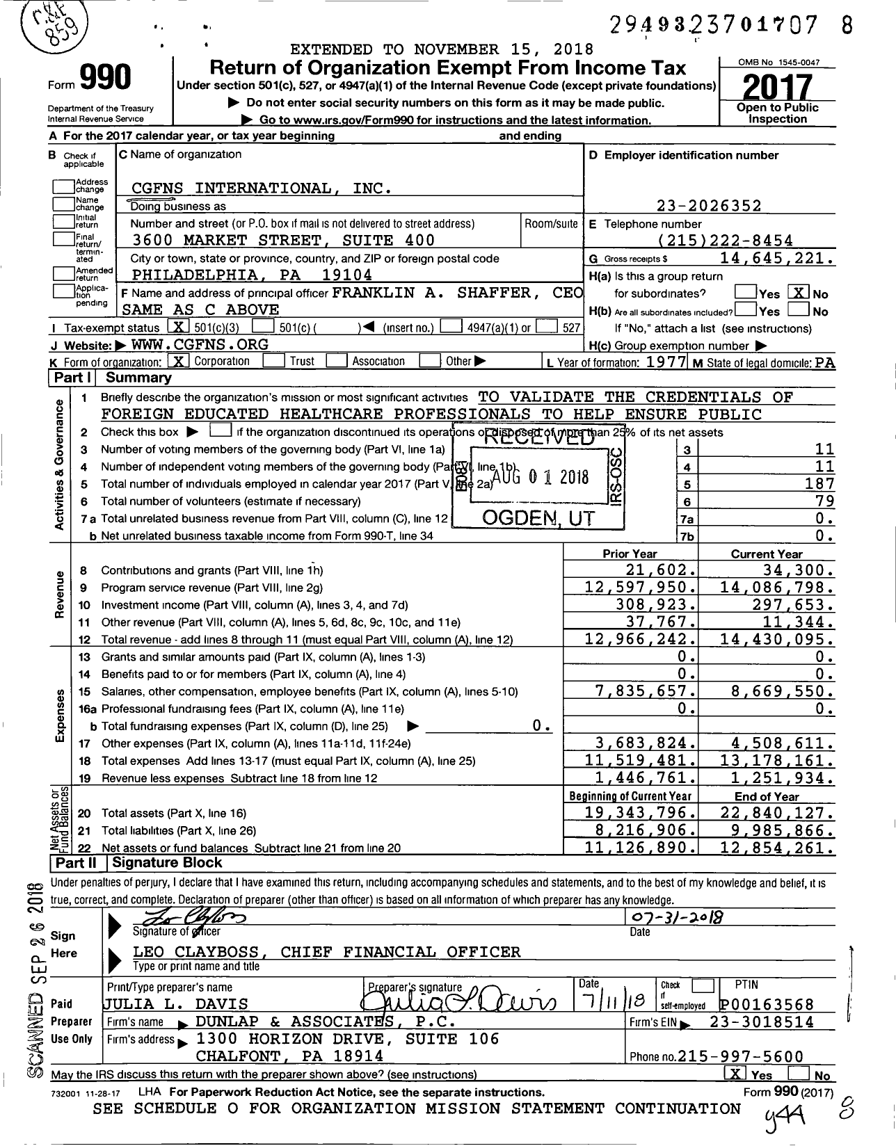 Image of first page of 2017 Form 990 for Commission on Graduates of Foreign Nursing Schools (CGFNS)