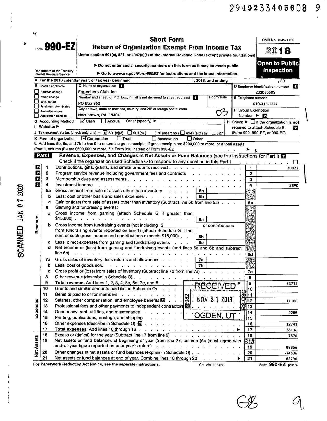 Image of first page of 2018 Form 990EZ for Forteniters Club